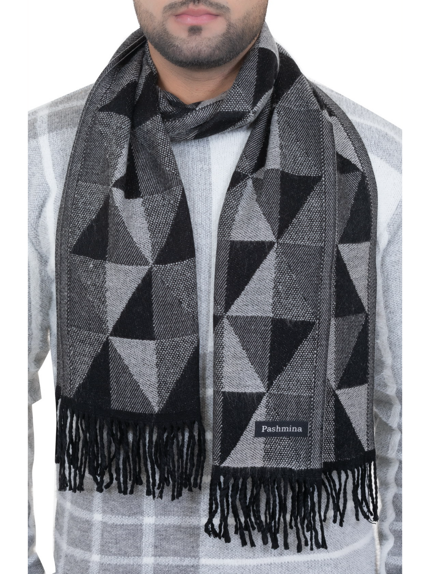 Woolen Geometric Muffler- Light Grey | Amoldo