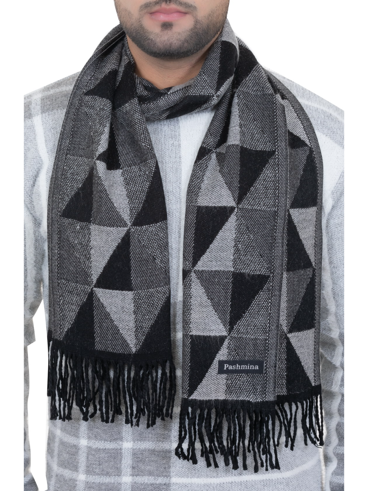 Woolen Geometric Muffler- Light Grey | Amoldo