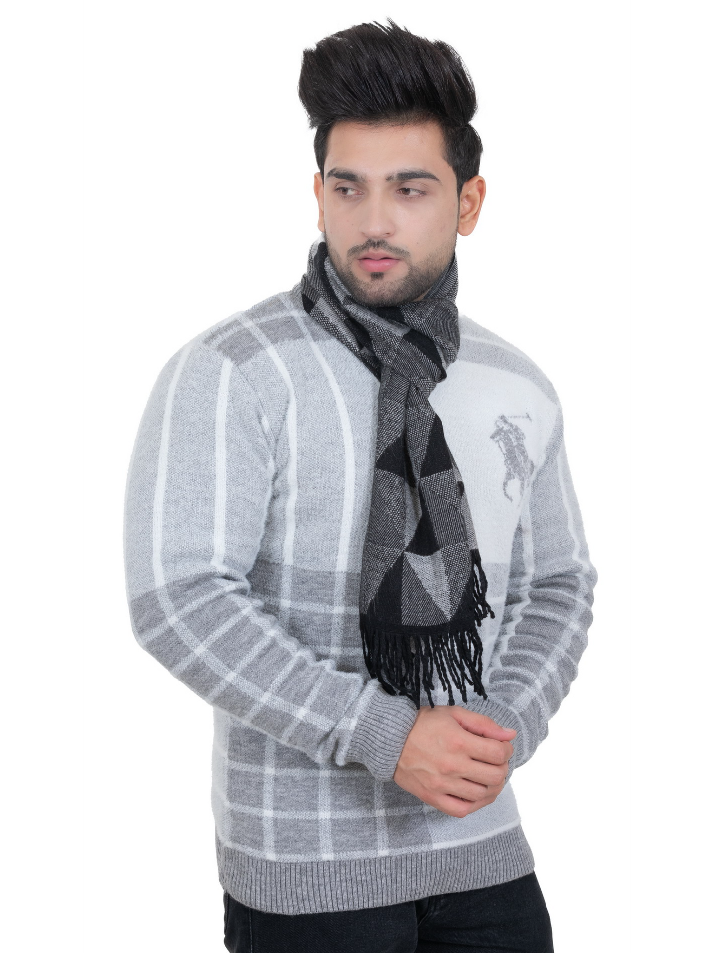 Woolen Geometric Muffler- Light Grey | Amoldo