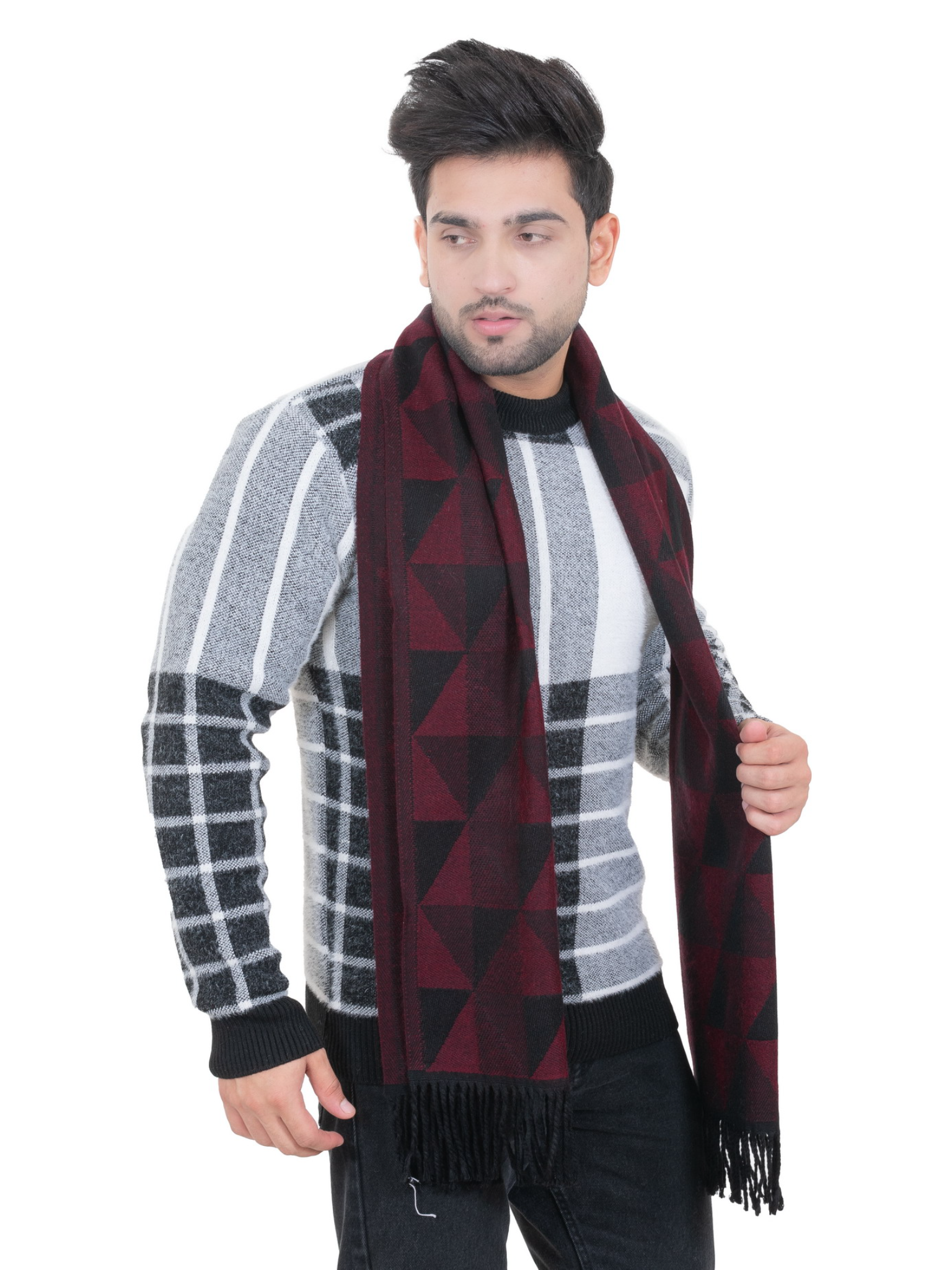 Woolen Geometric Muffler- Maroon | Amoldo