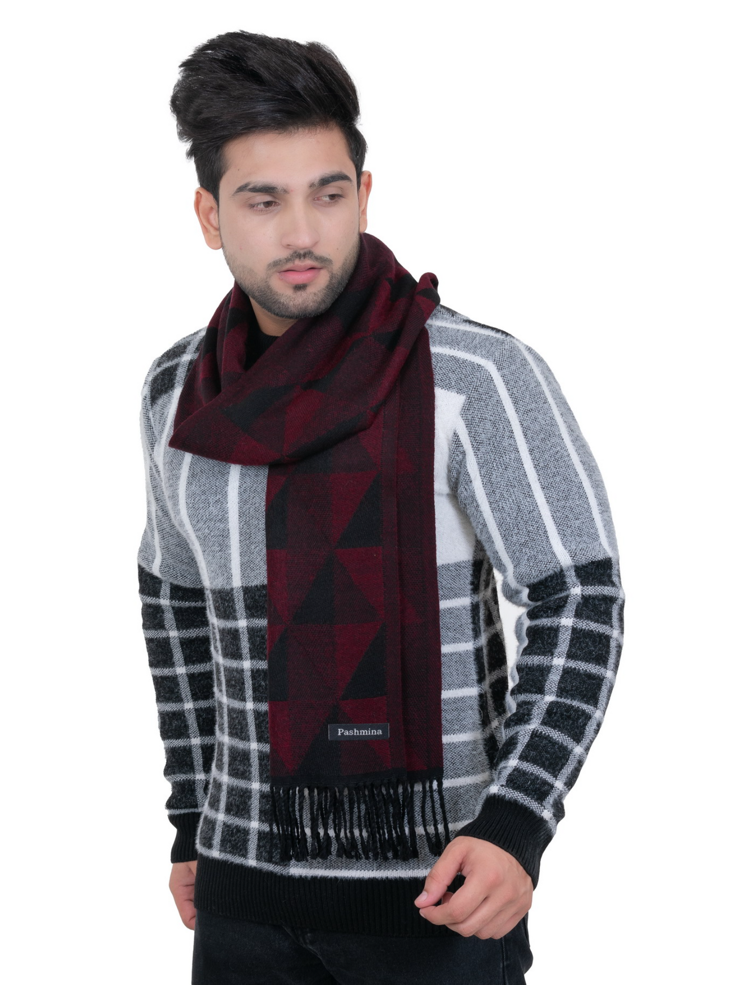 Woolen Geometric Muffler- Maroon | Amoldo