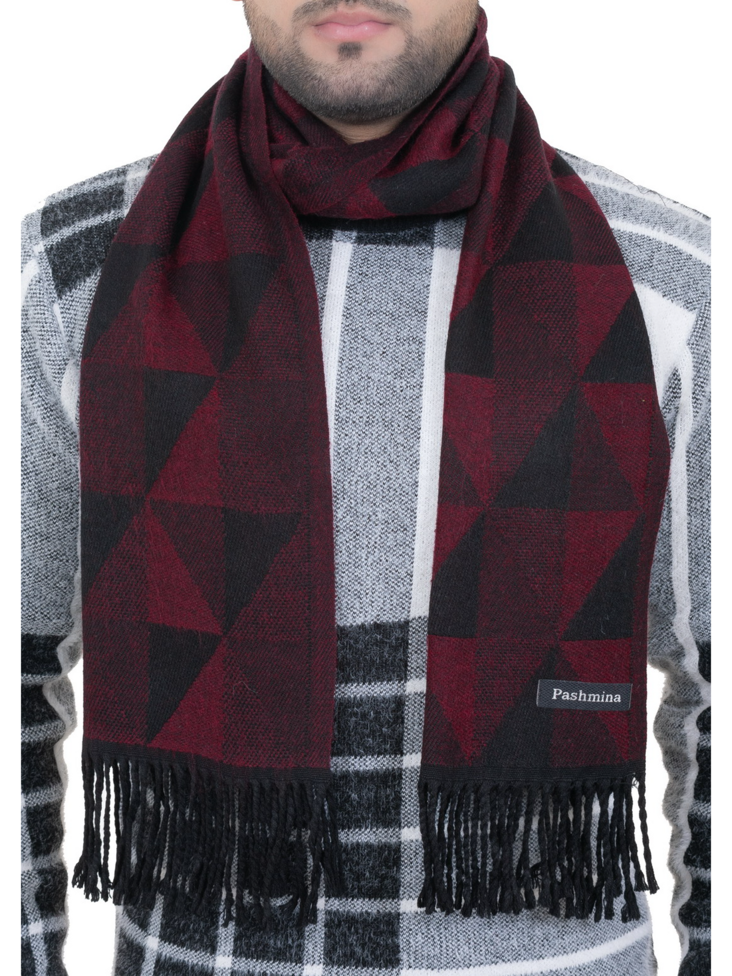 Woolen Geometric Muffler- Maroon | Amoldo