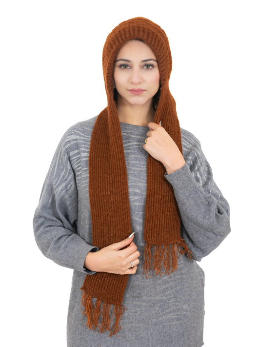 Woolen plain Muffler Cap for Women- Brown | AMOLDO