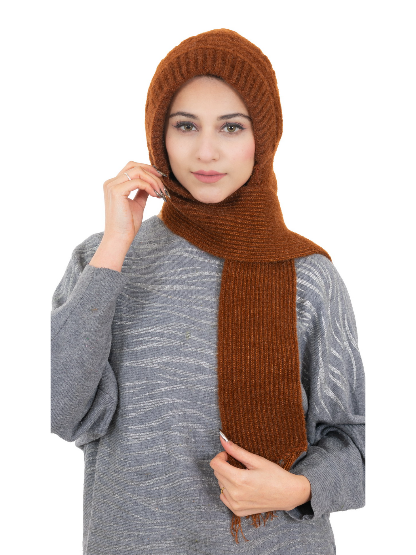 Woolen plain Muffler Cap for Women- Brown | AMOLDO