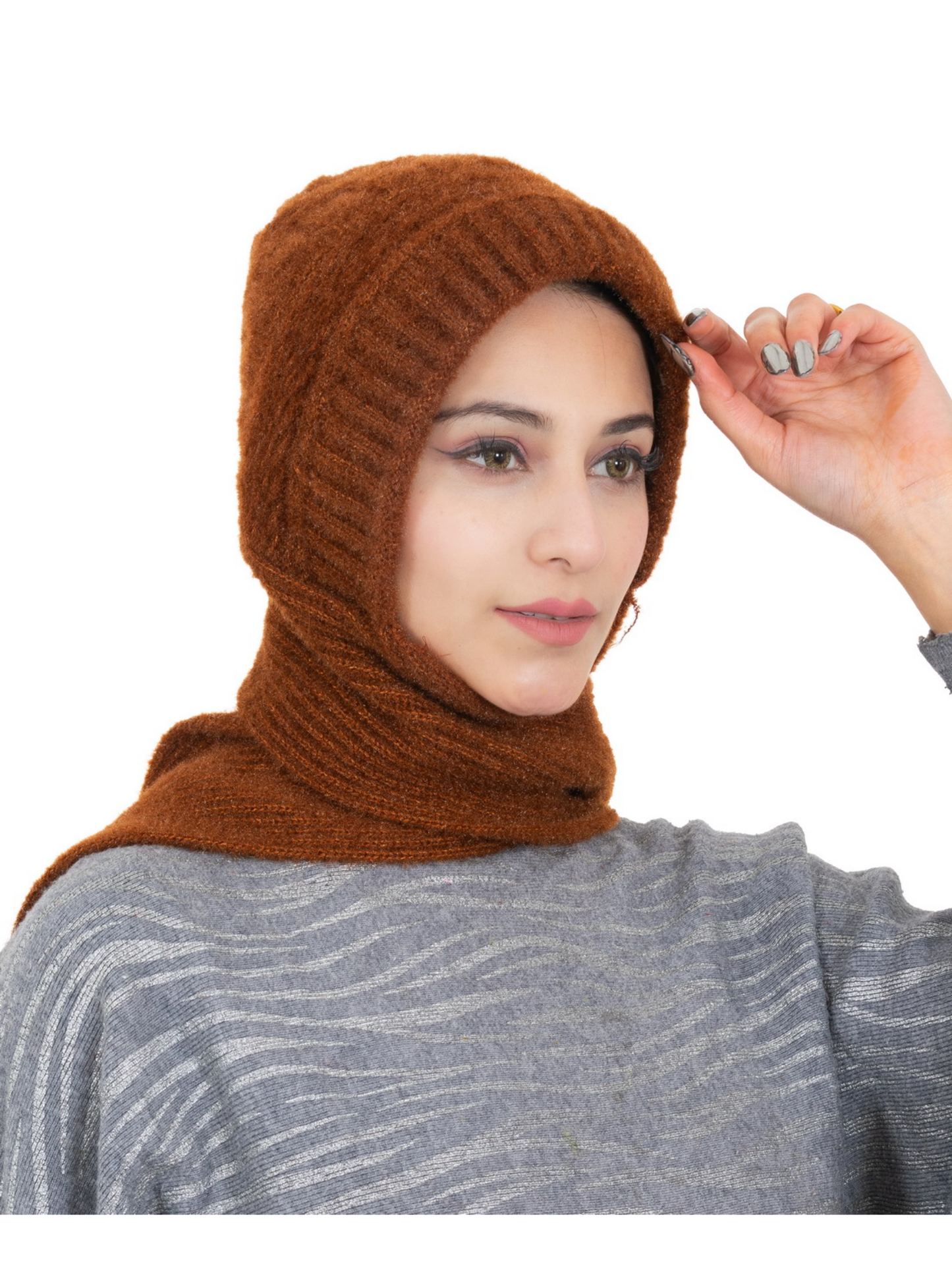 Woolen plain Muffler Cap for Women- Brown | AMOLDO