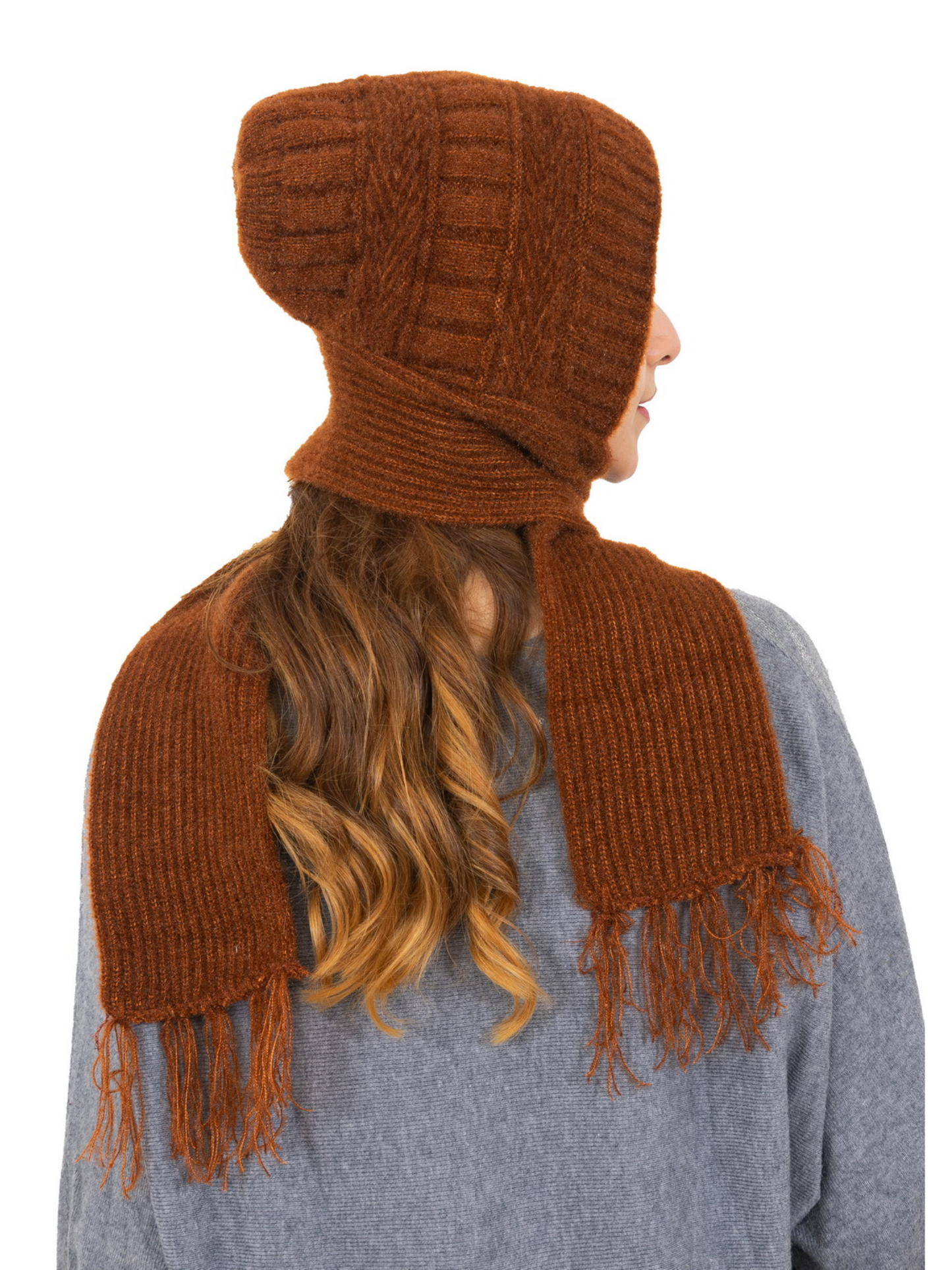 Woolen plain Muffler Cap for Women- Brown | AMOLDO