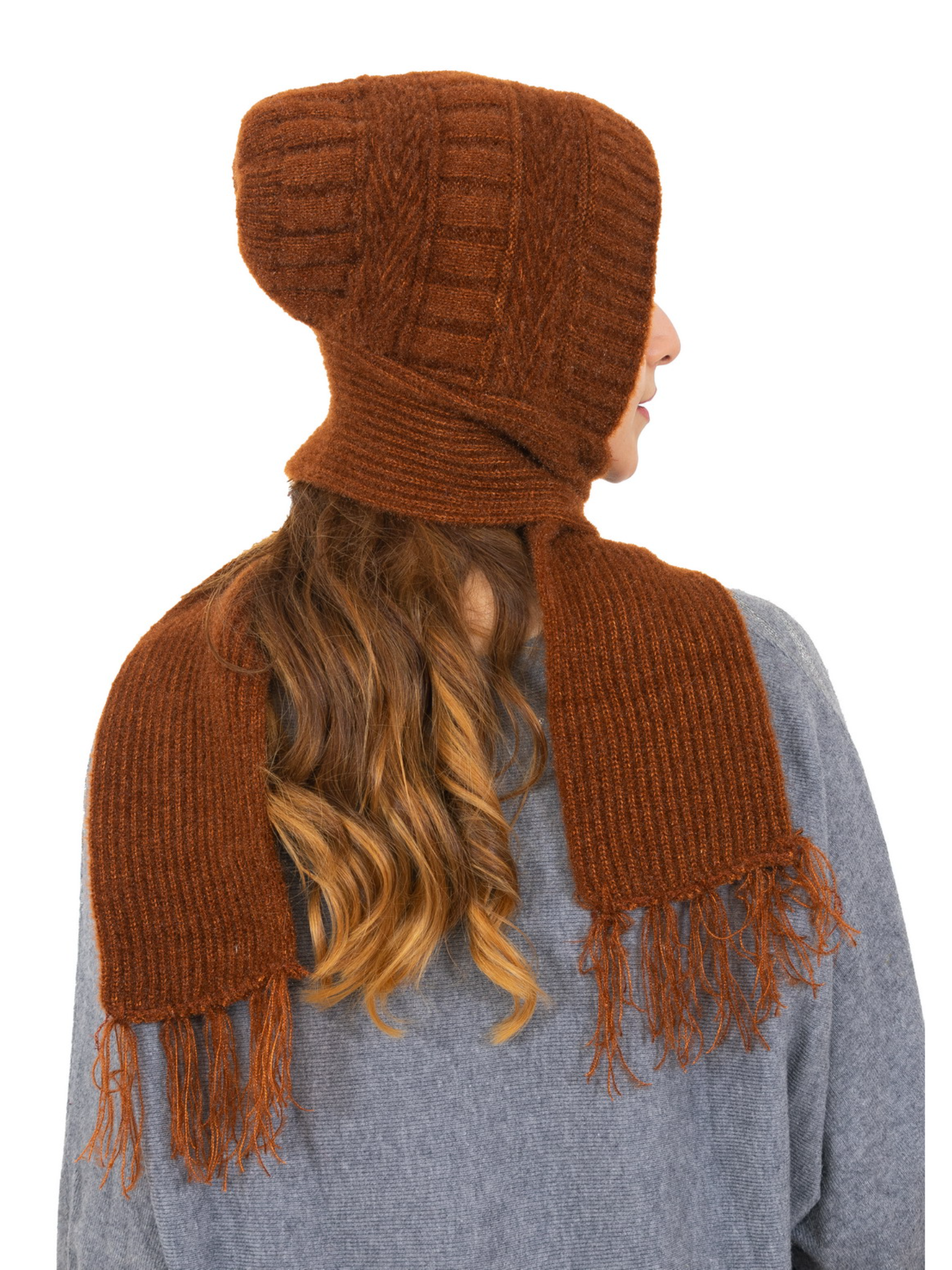 Woolen plain Muffler Cap for Women- Brown | AMOLDO