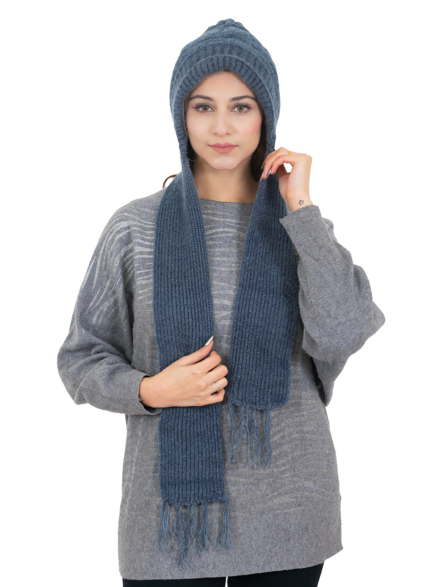 Woolen plain Muffler Cap for Women- Grey | AMOLDO