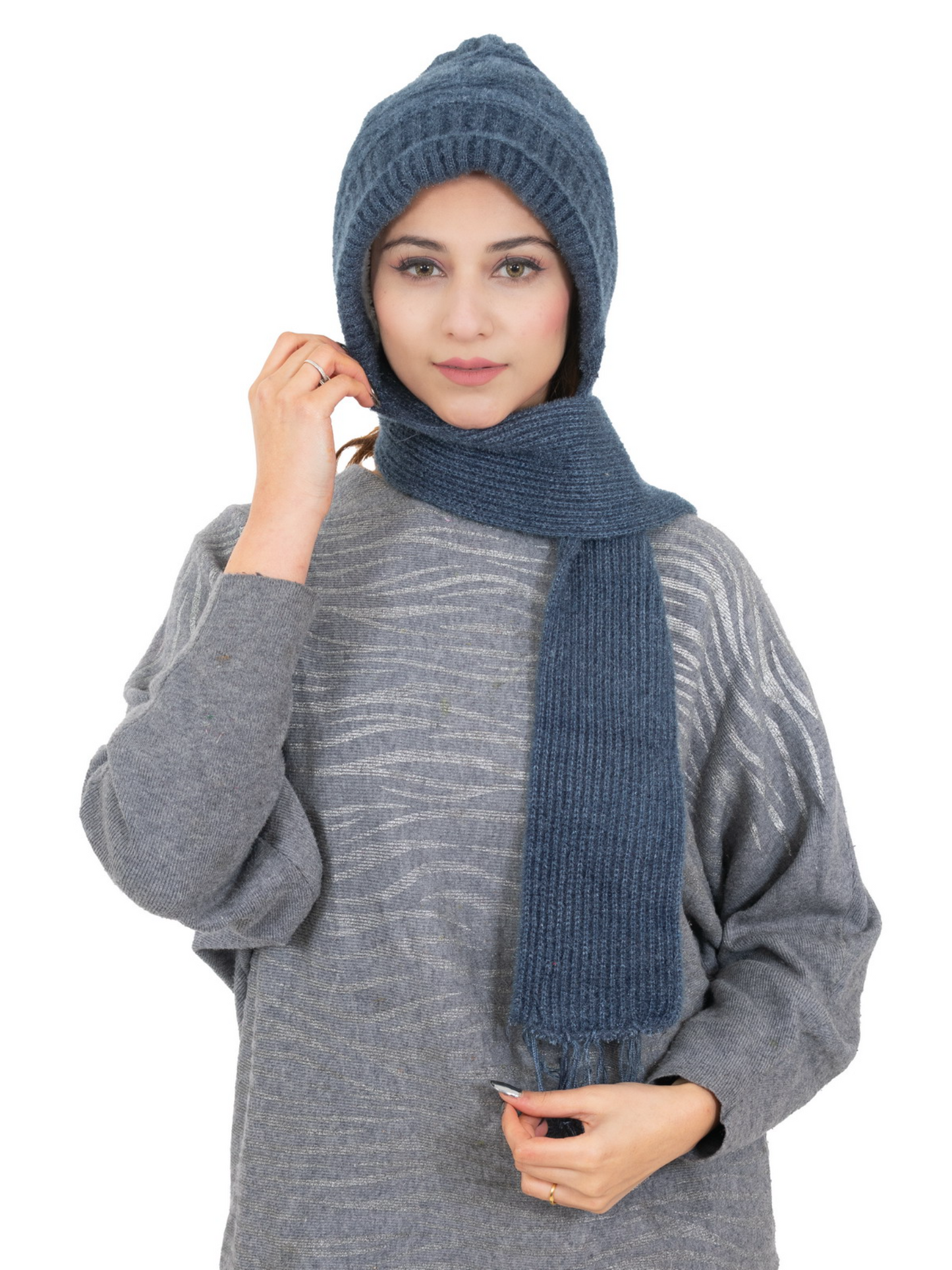 Woolen plain Muffler Cap for Women- Grey | AMOLDO