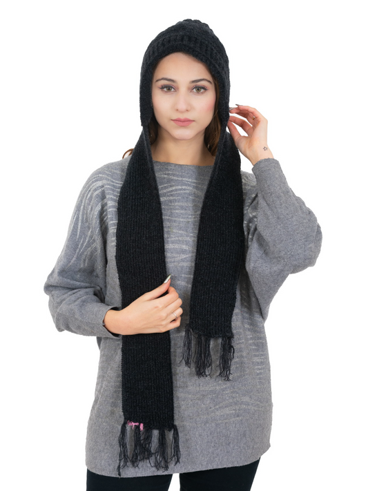 Woolen plain Muffler Cap for Women- Black | AMOLDO