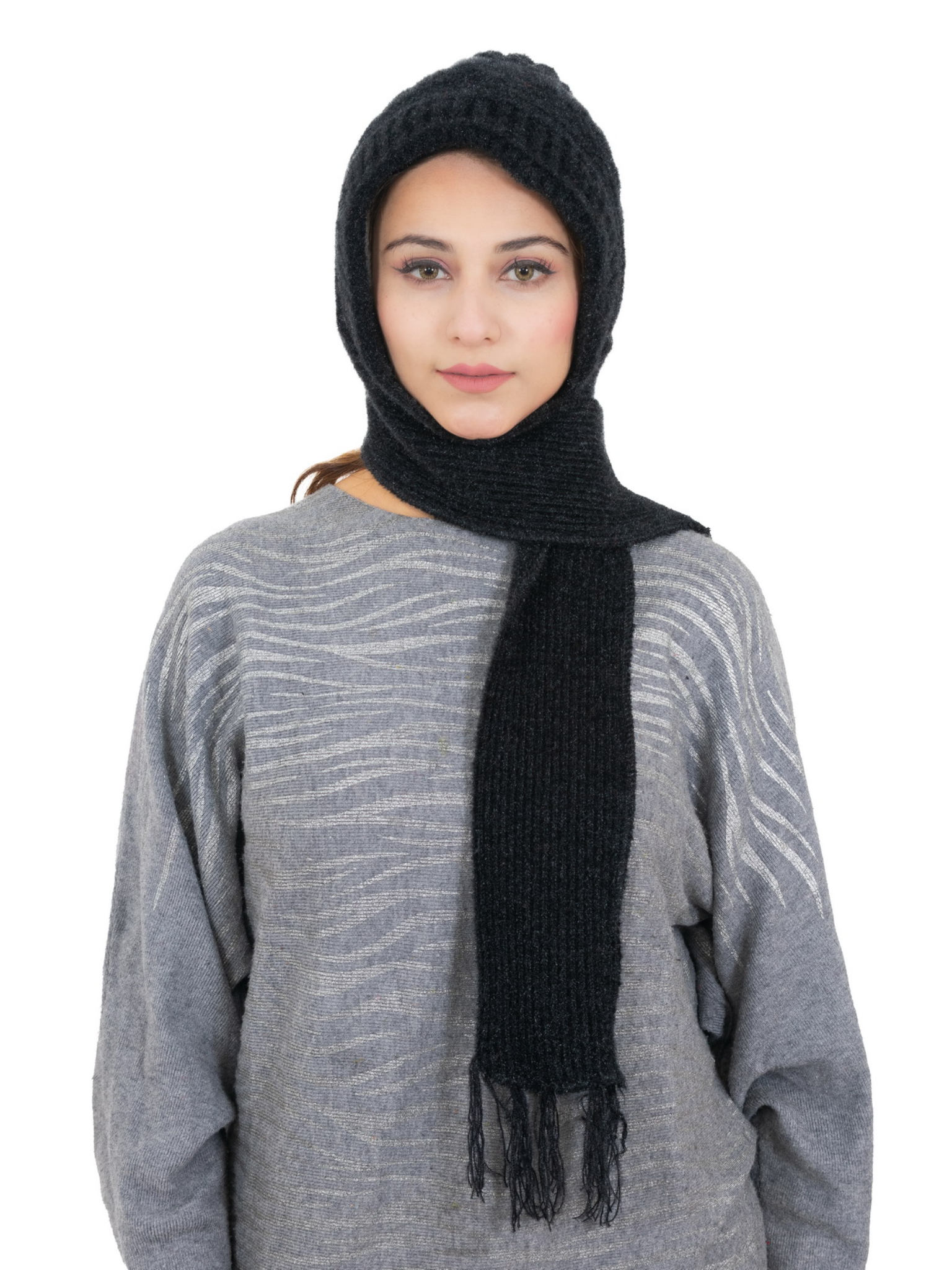 Woolen plain Muffler Cap for Women- Black | AMOLDO