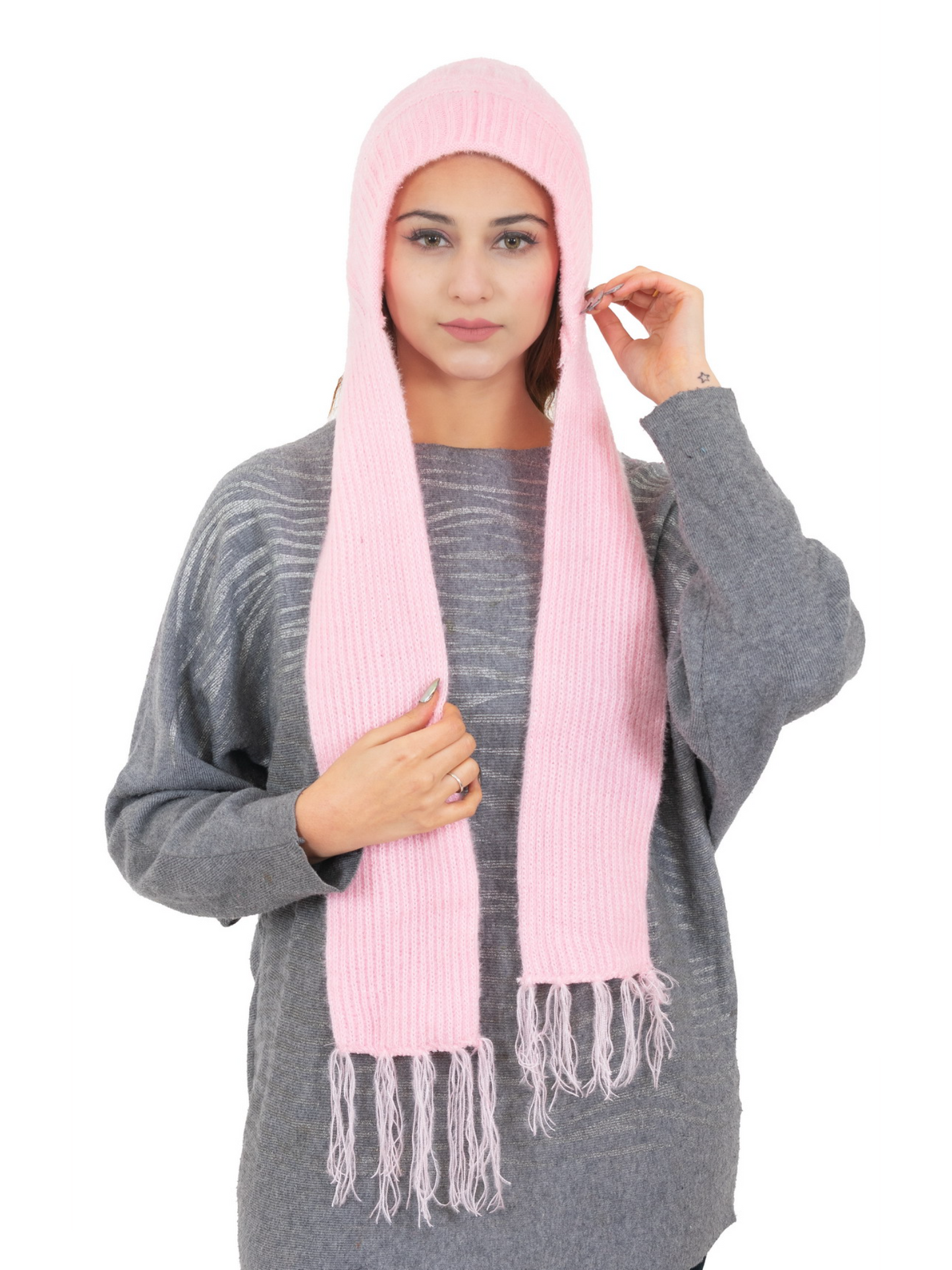 Woolen plain Muffler Cap for Women- Pink | AMOLDO