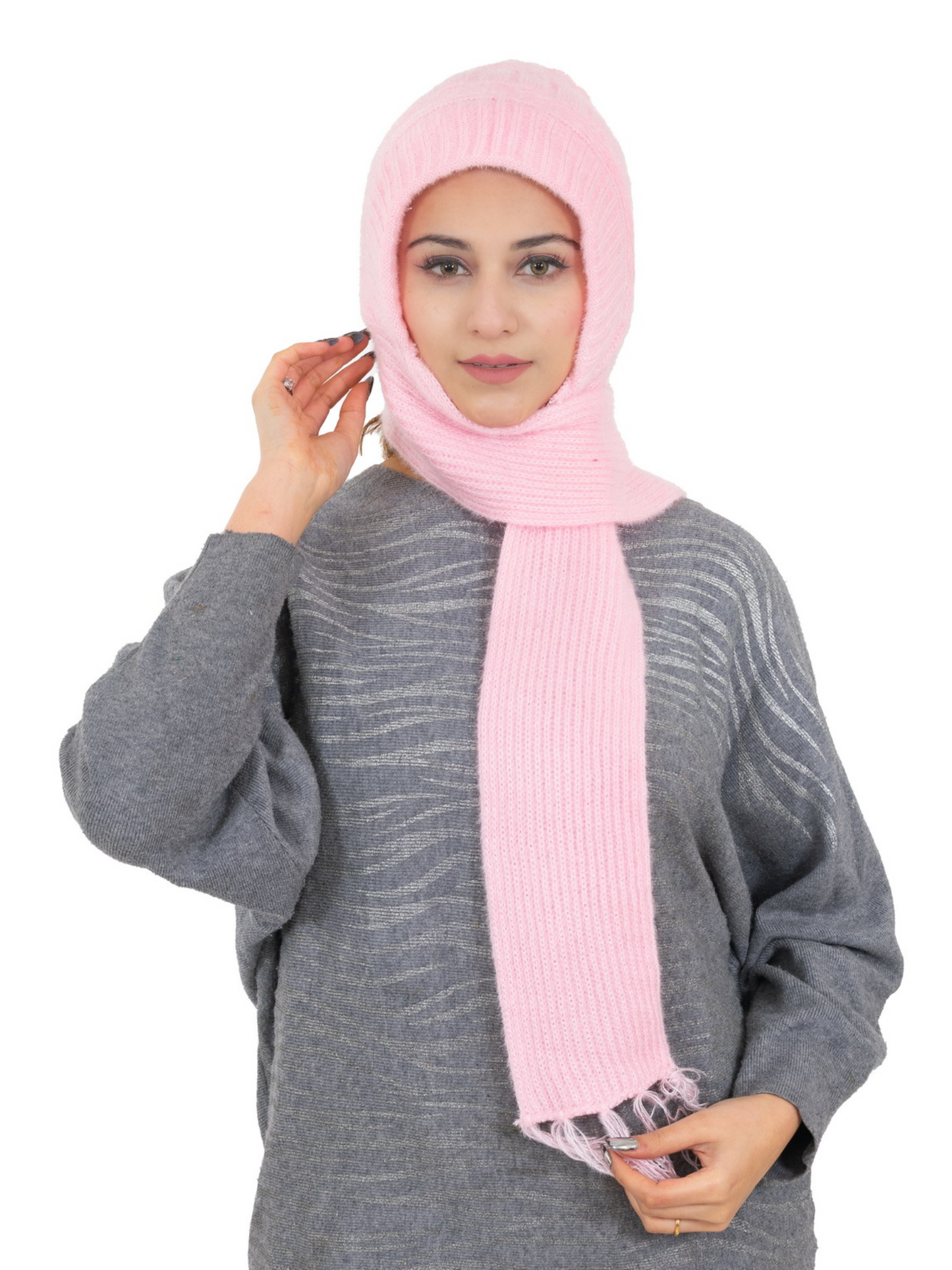 Woolen plain Muffler Cap for Women- Pink | AMOLDO