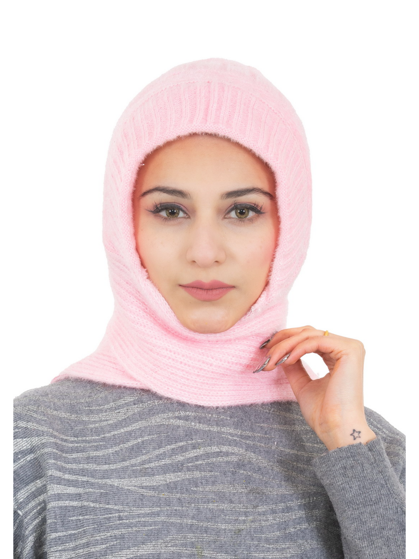 Woolen plain Muffler Cap for Women- Pink | AMOLDO