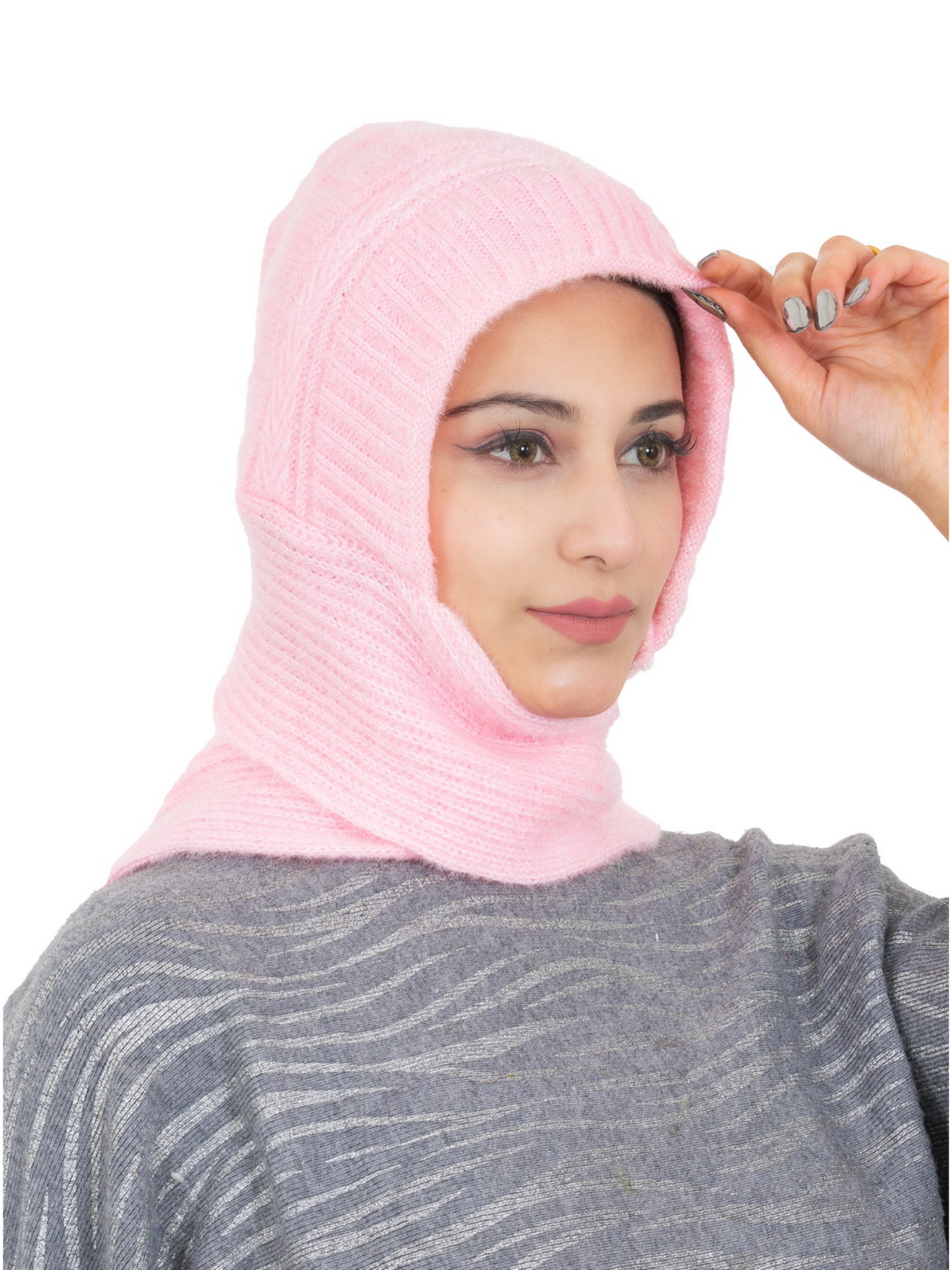 Woolen plain Muffler Cap for Women- Pink | AMOLDO