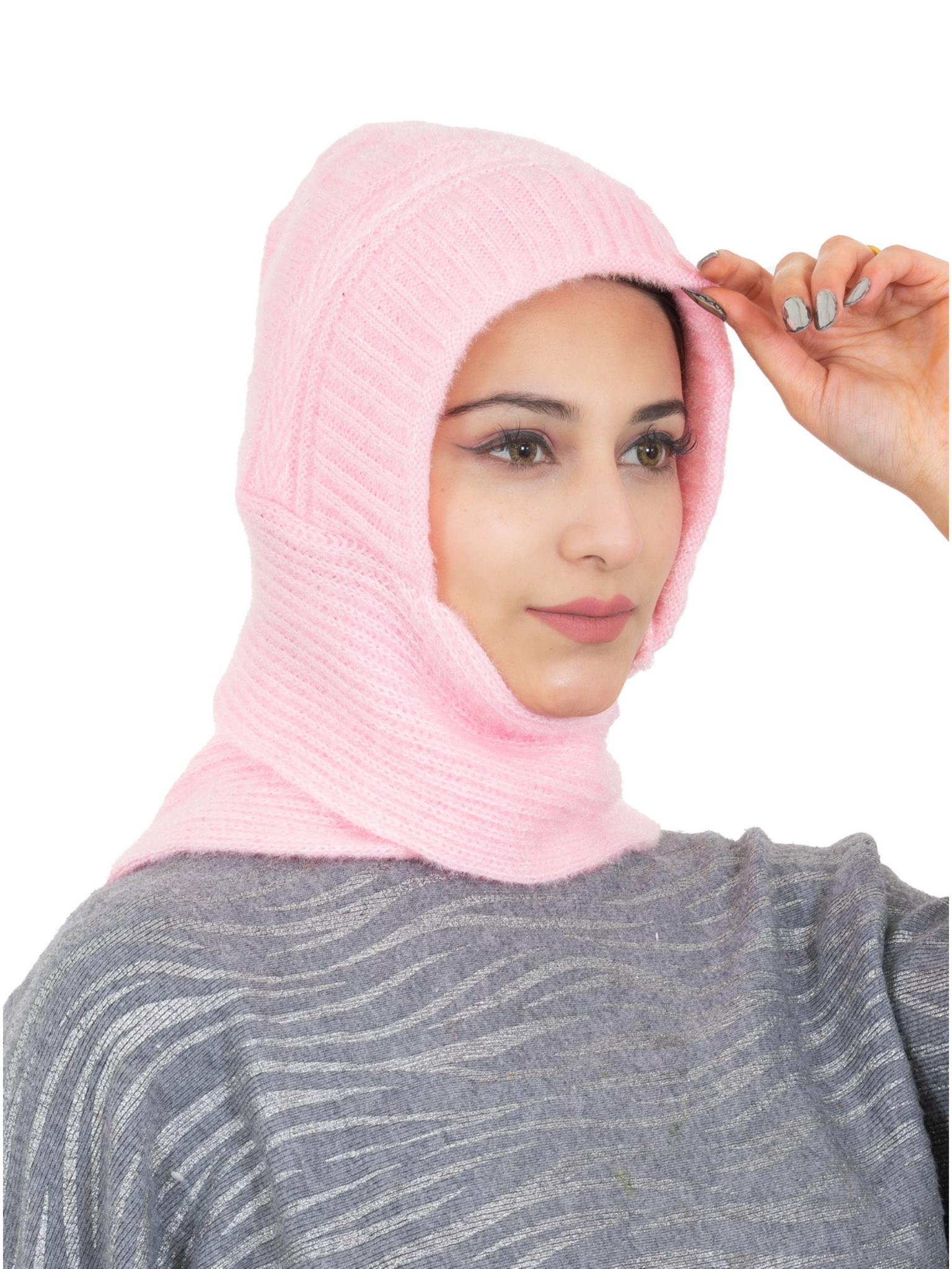 Woolen plain Muffler Cap for Women- Pink | AMOLDO