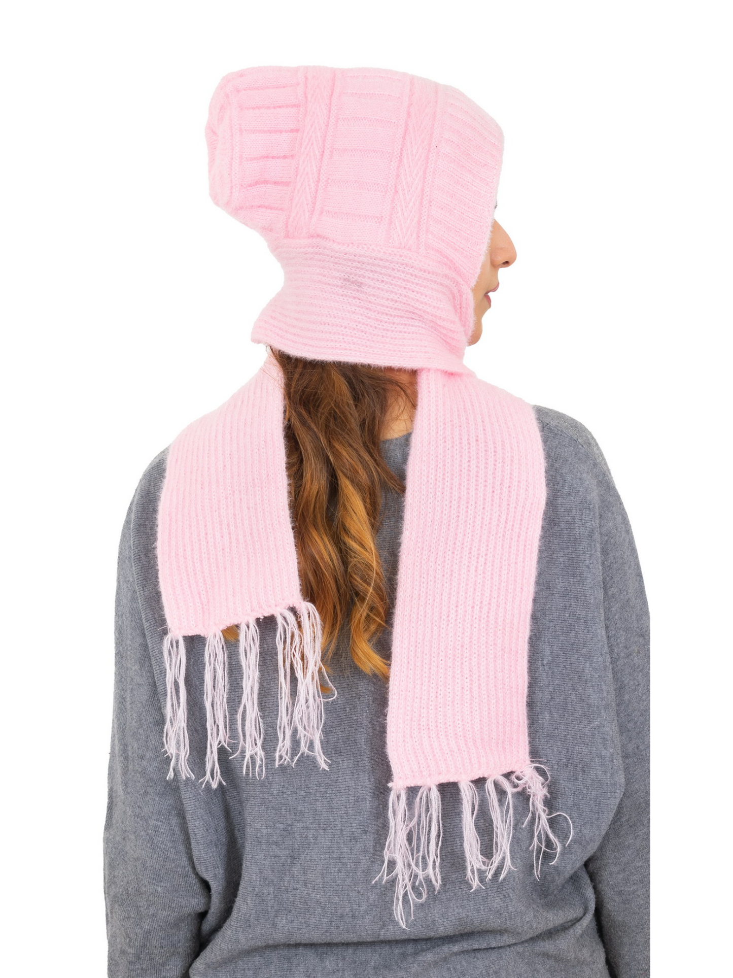 Woolen plain Muffler Cap for Women- Pink | AMOLDO