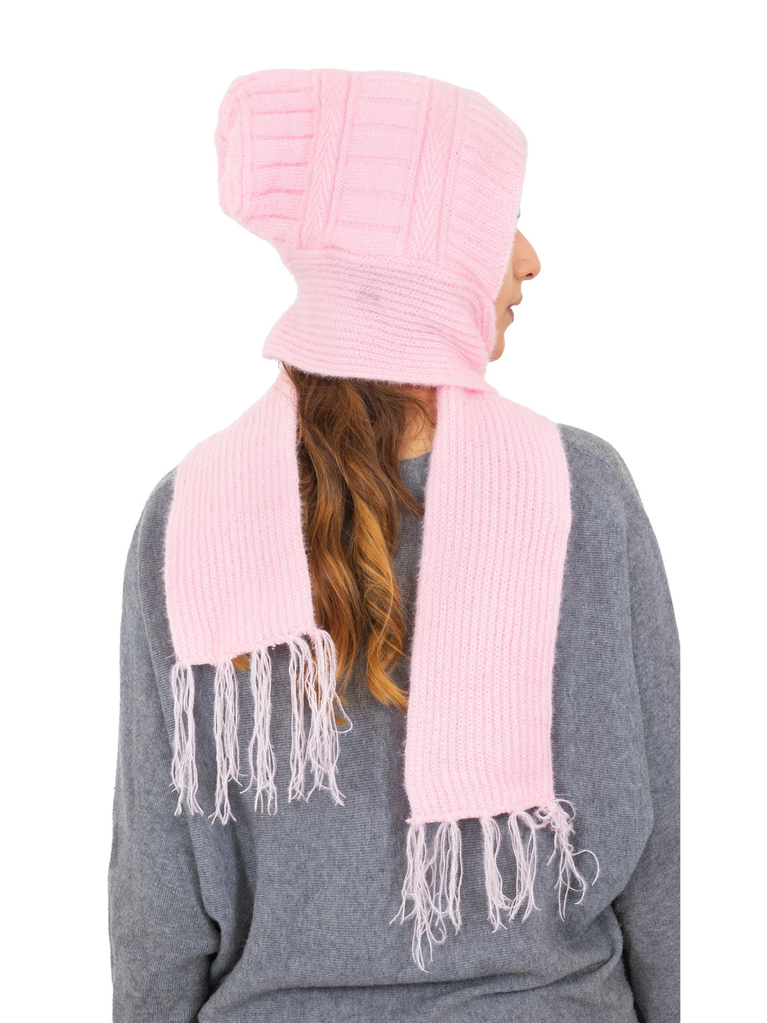 Woolen plain Muffler Cap for Women- Pink | AMOLDO