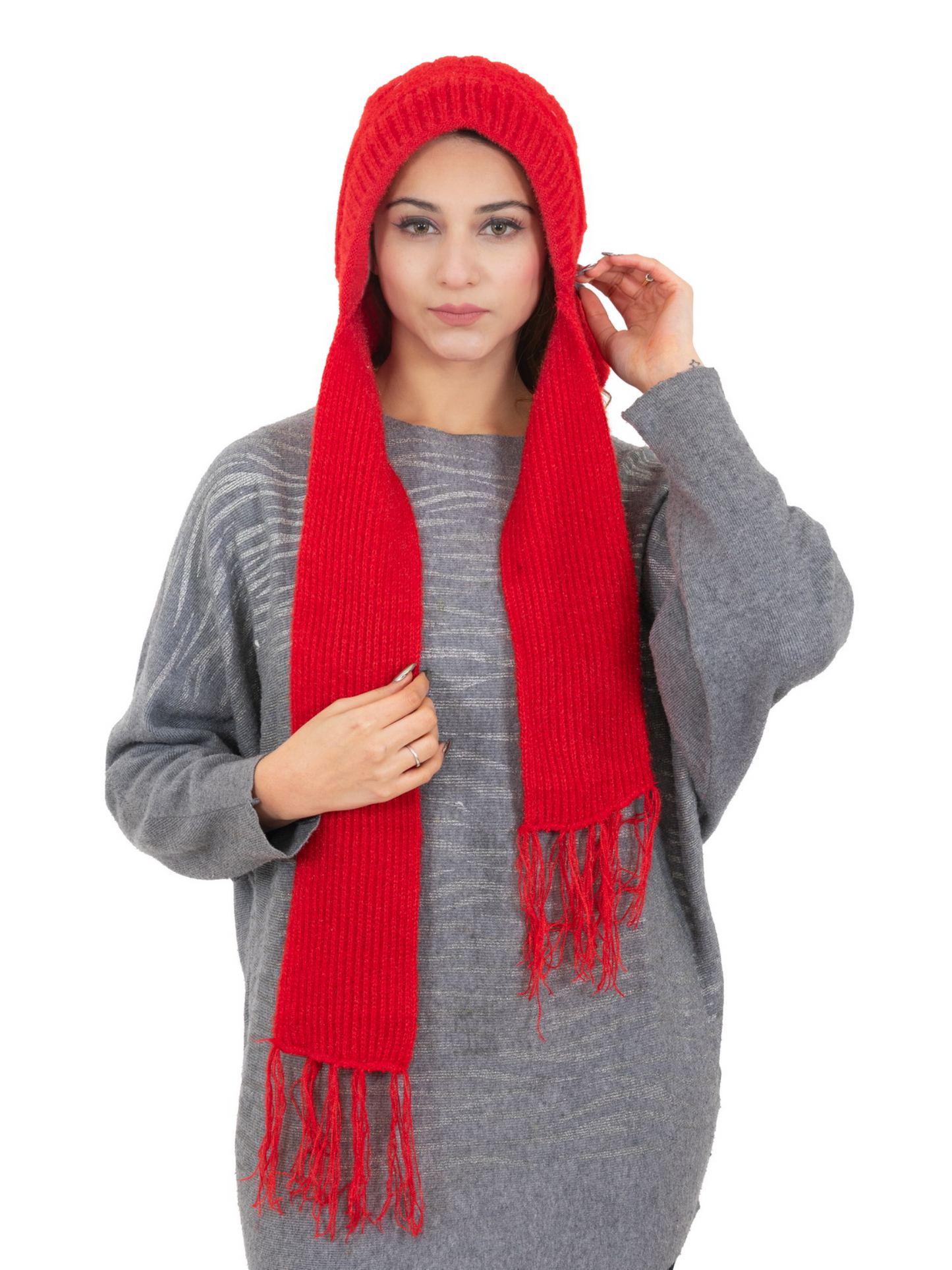 Woolen plain Muffler Cap for Women- Red | AMOLDO