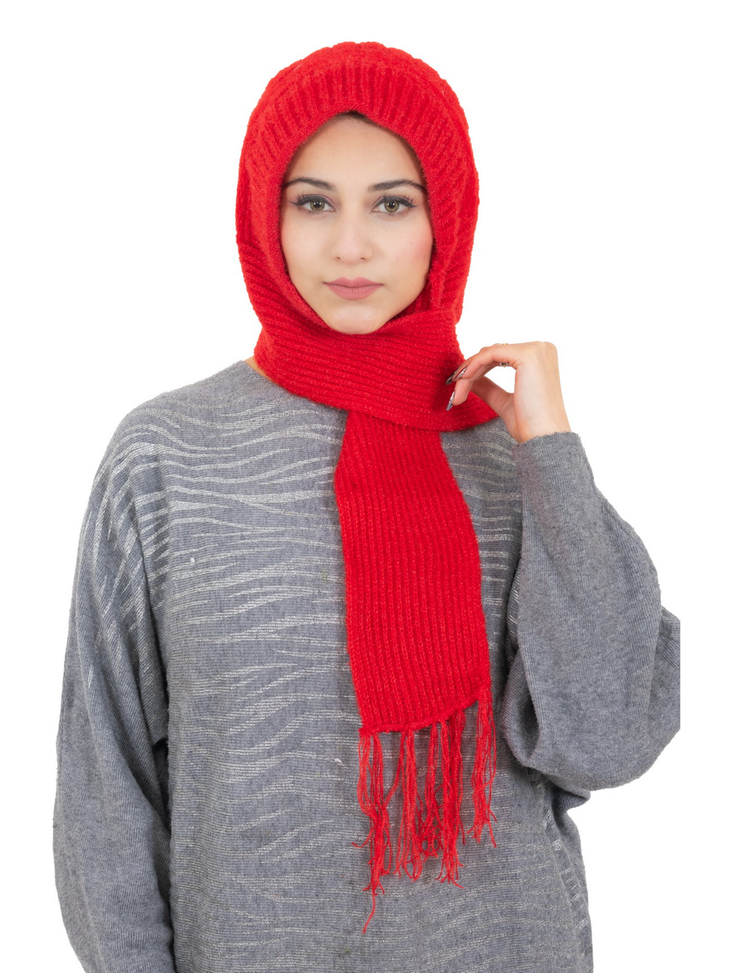 Woolen plain Muffler Cap for Women- Red | AMOLDO