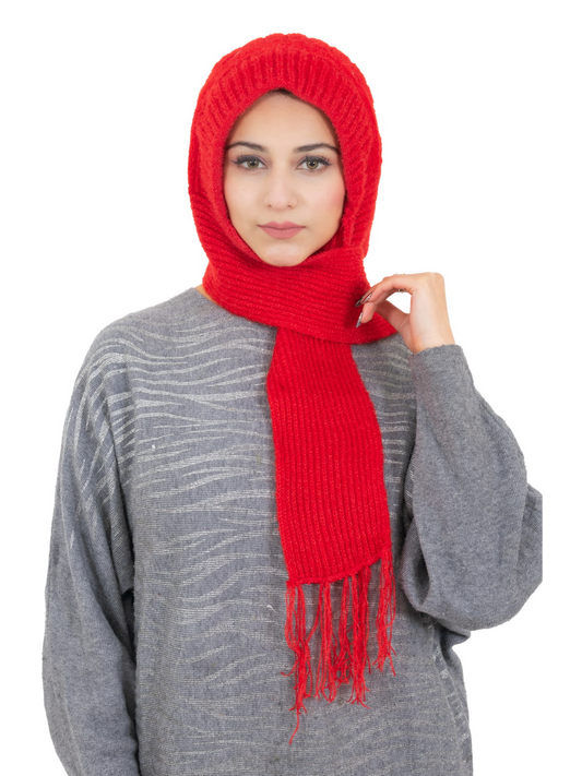 Woolen plain Muffler Cap for Women- Red | AMOLDO