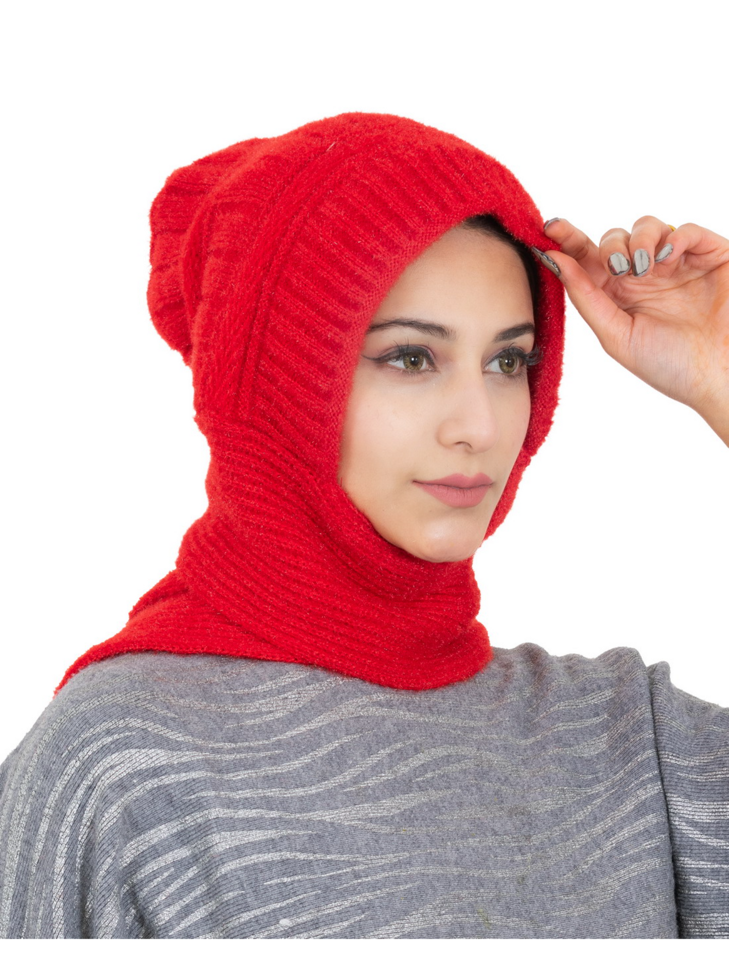 Woolen plain Muffler Cap for Women- Red | AMOLDO