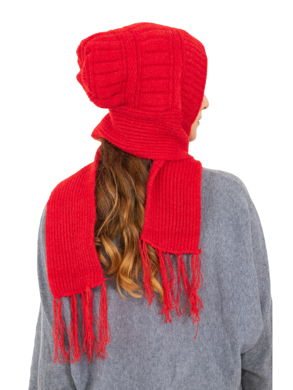 Woolen plain Muffler Cap for Women- Red | AMOLDO