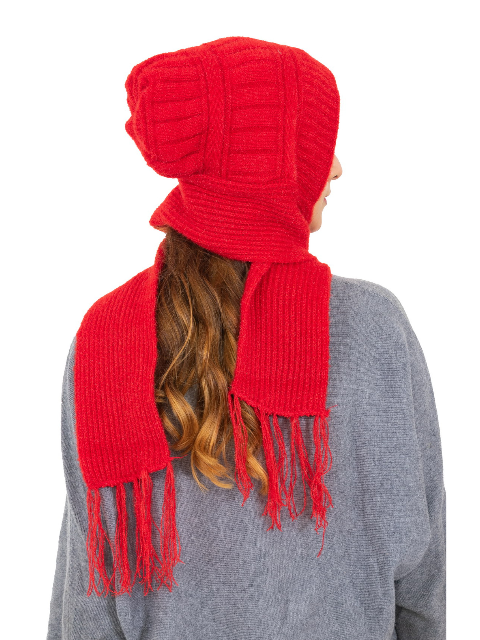 Woolen plain Muffler Cap for Women- Red | AMOLDO
