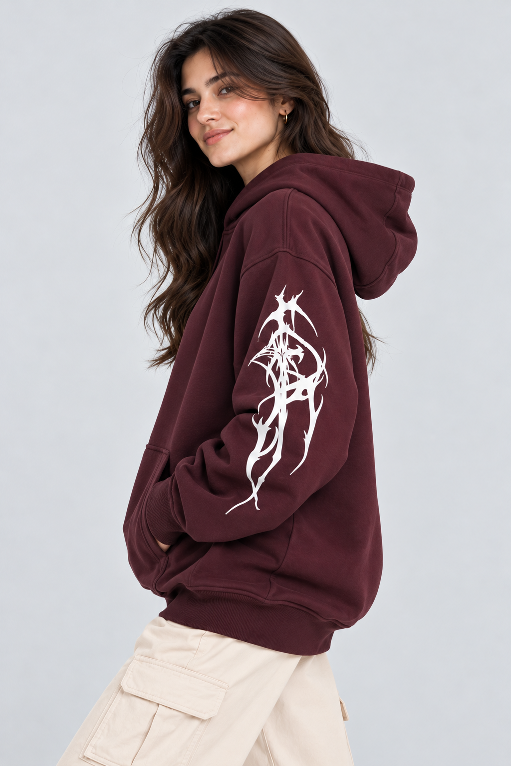 Women's Oversized Hoodie with Graphic Print | 400+GSM | Maroon