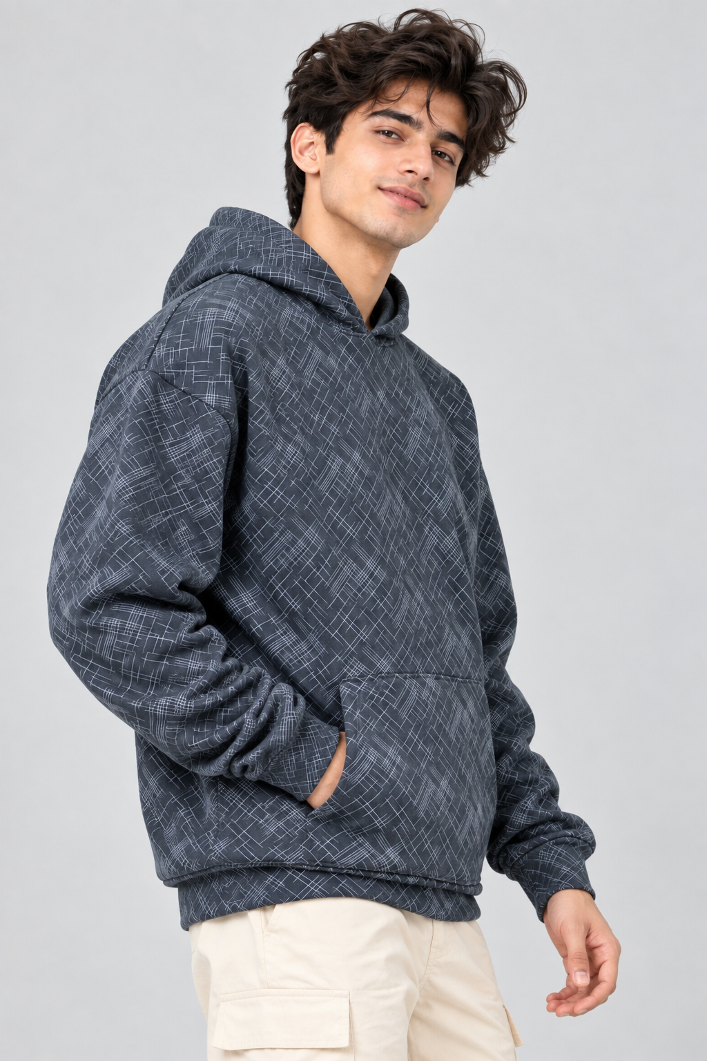 Amoldo Men's Printed Pullover Hooded Sweatshirt | 400+ GSM | Navy