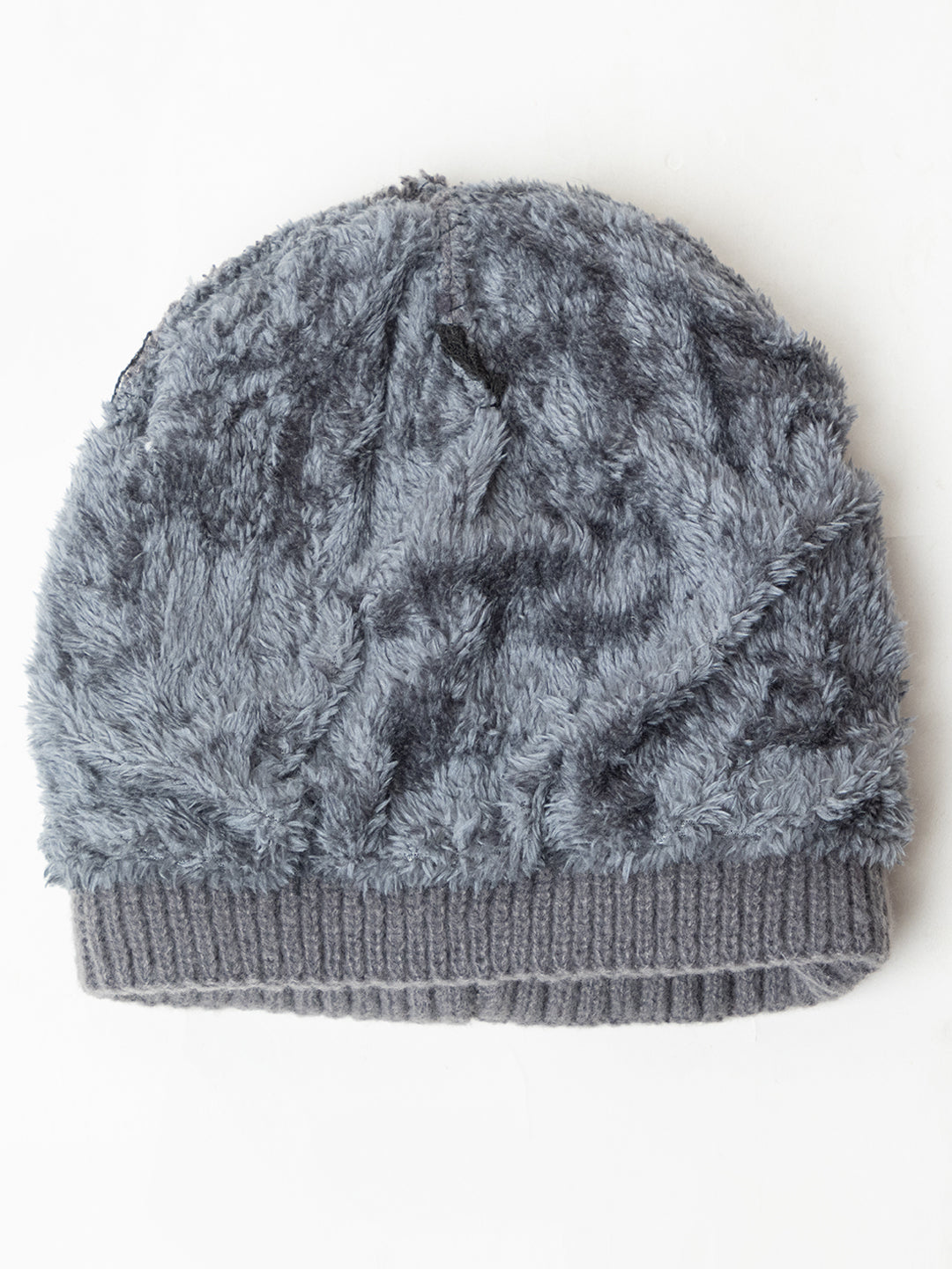 Unisex Woolen Self-Design Fur-lining beanie cap- Grey | Amoldo