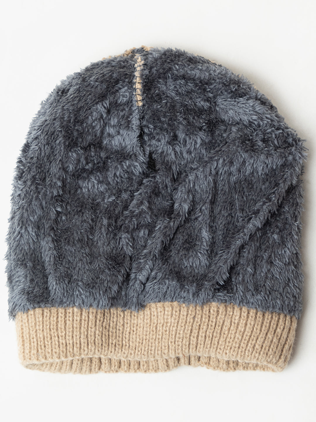 Unisex Woolen Self-Design Fur-lining beanie cap- Cream | Amoldo