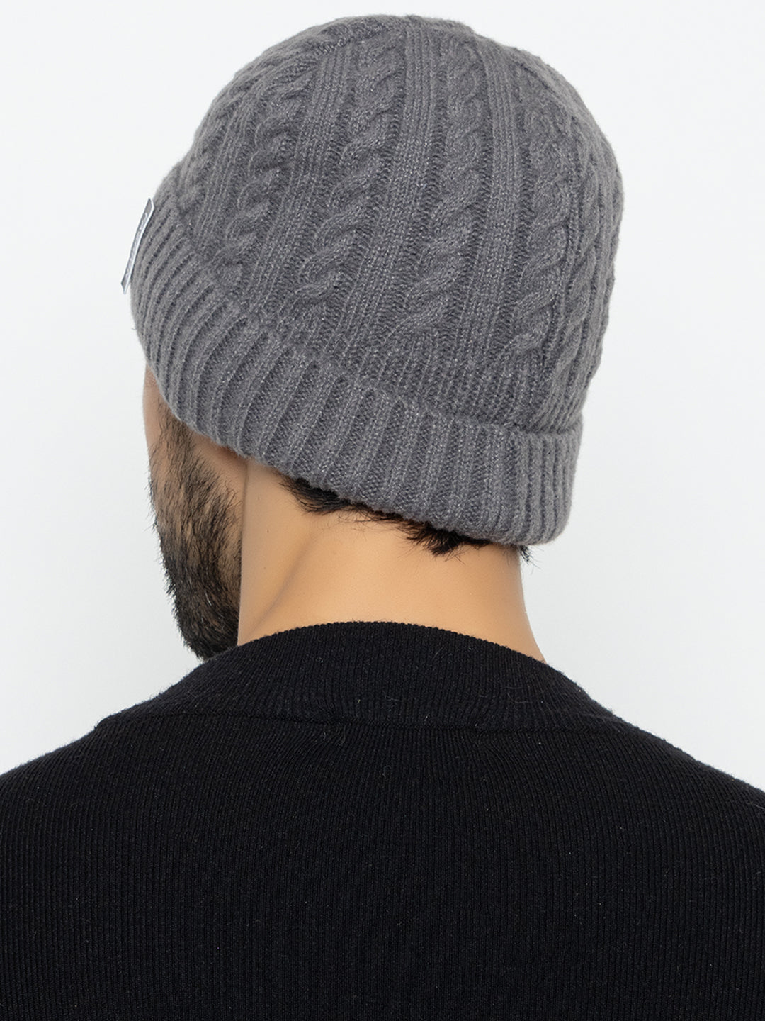 Unisex Woolen Self-Design Fur-lining beanie cap- Grey | Amoldo