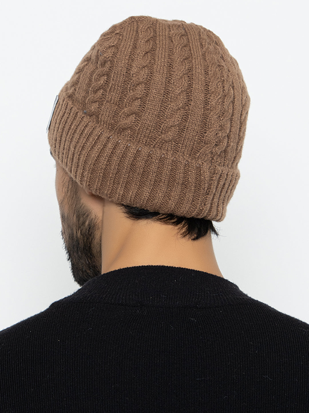 Unisex Woolen Self-Design Fur-lining beanie cap- Brown | Amoldo