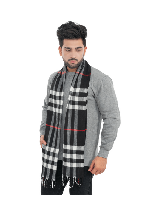 Woolen Striped Check Muffler- Black | Amoldo