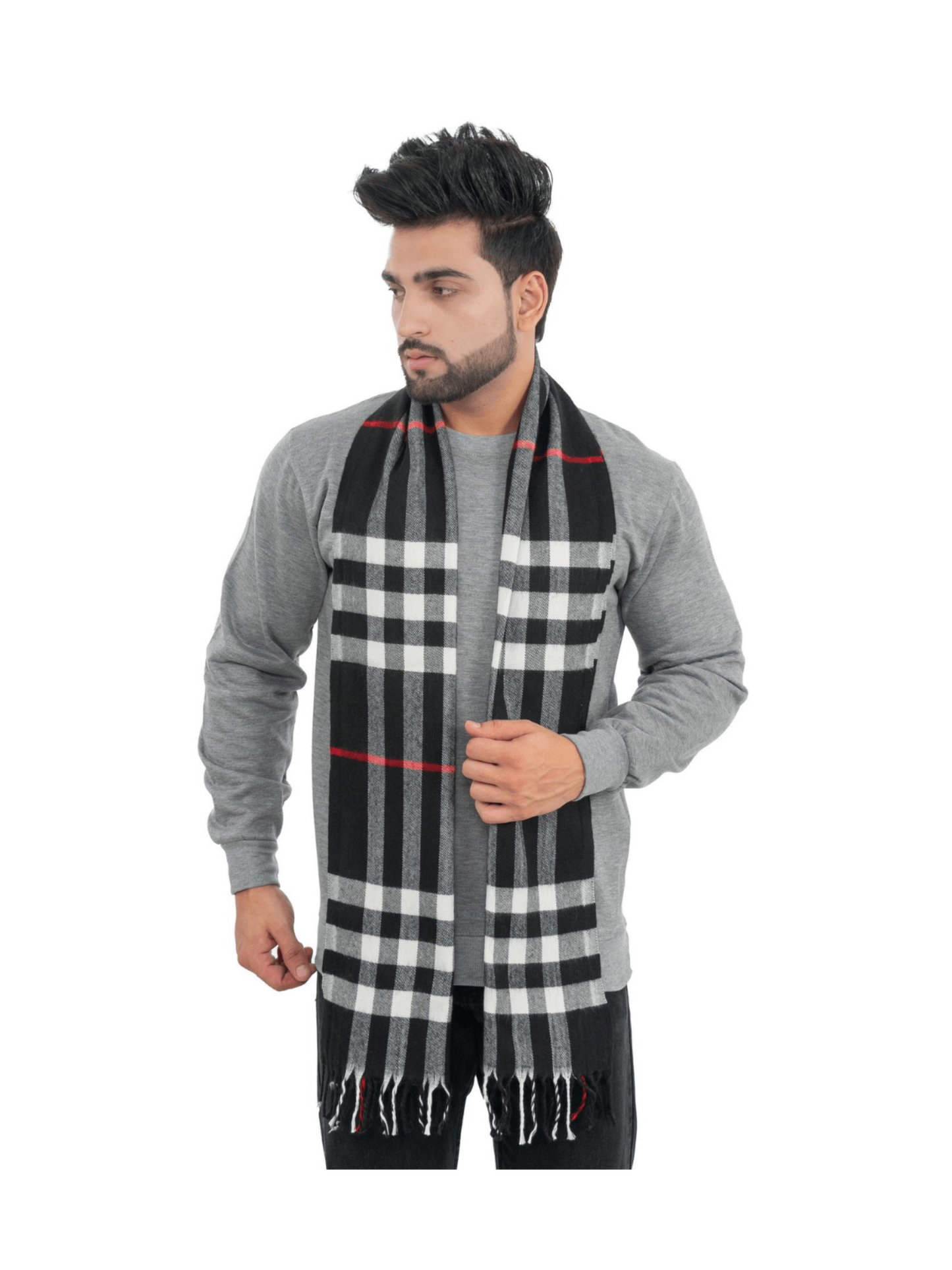 Woolen Striped Check Muffler- Black | Amoldo