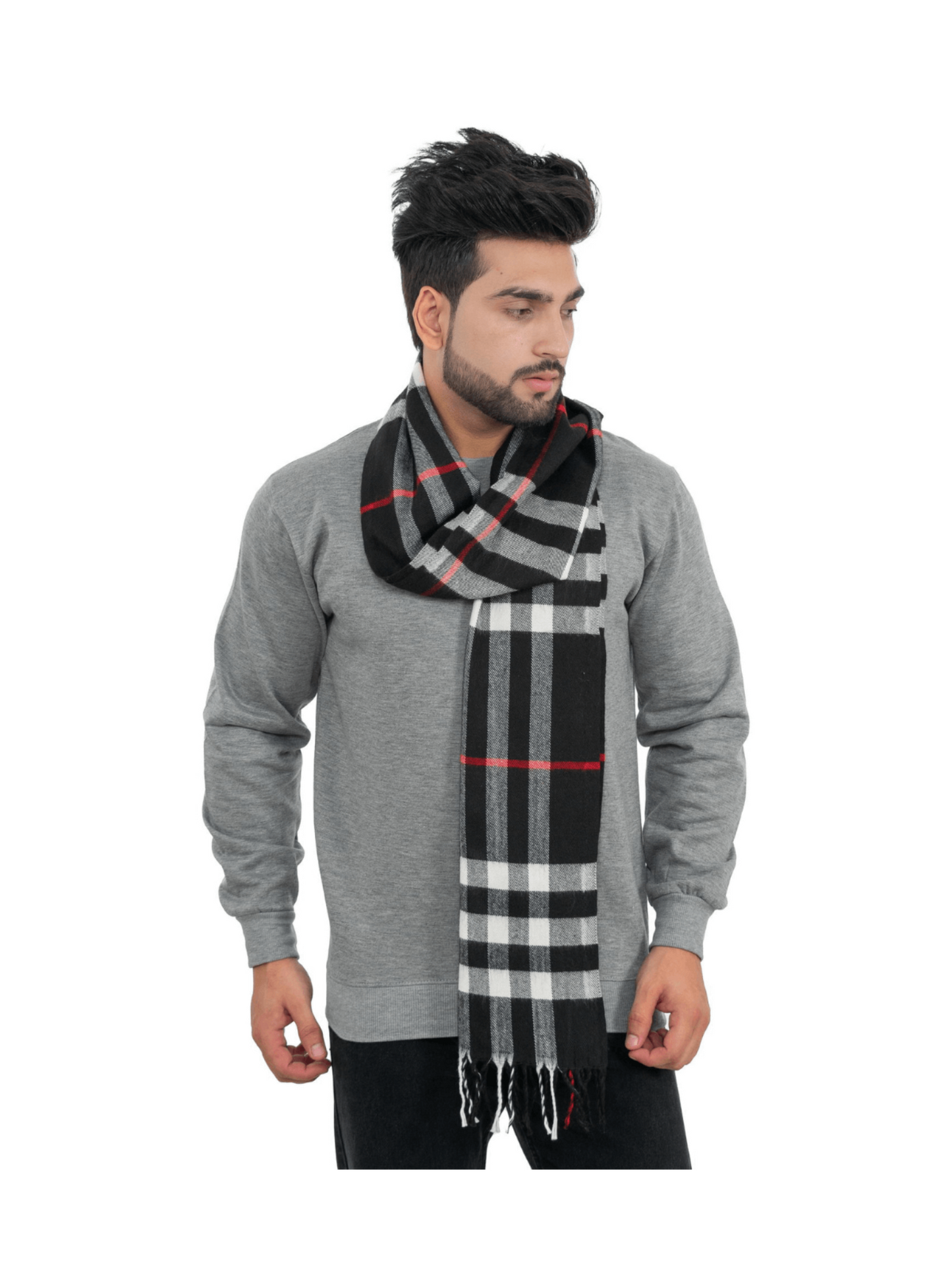 Woolen Striped Check Muffler- Black | Amoldo