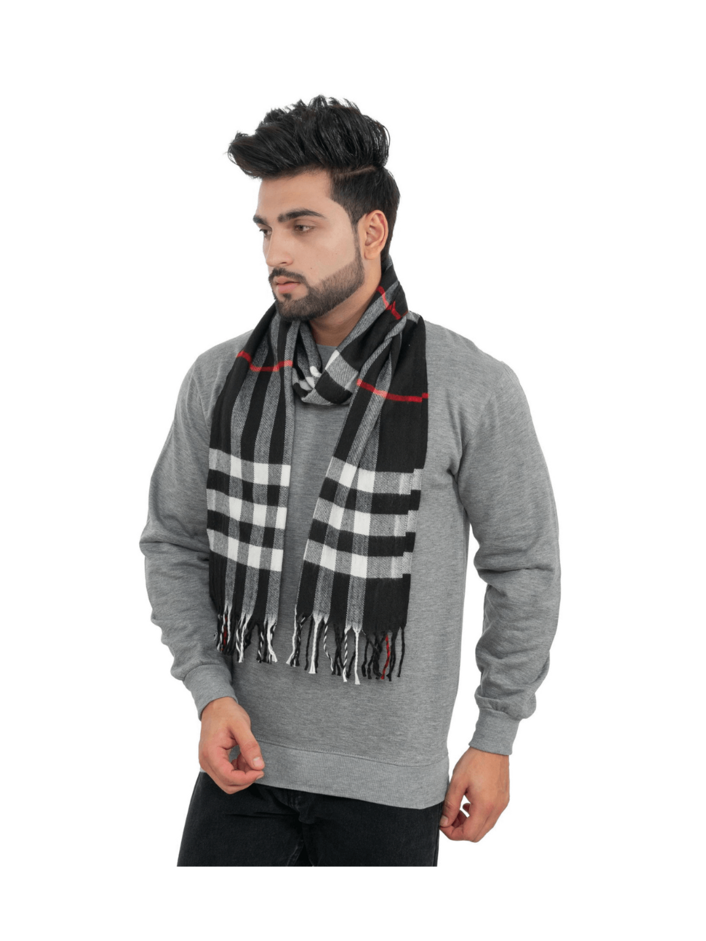 Woolen Striped Check Muffler- Black | Amoldo