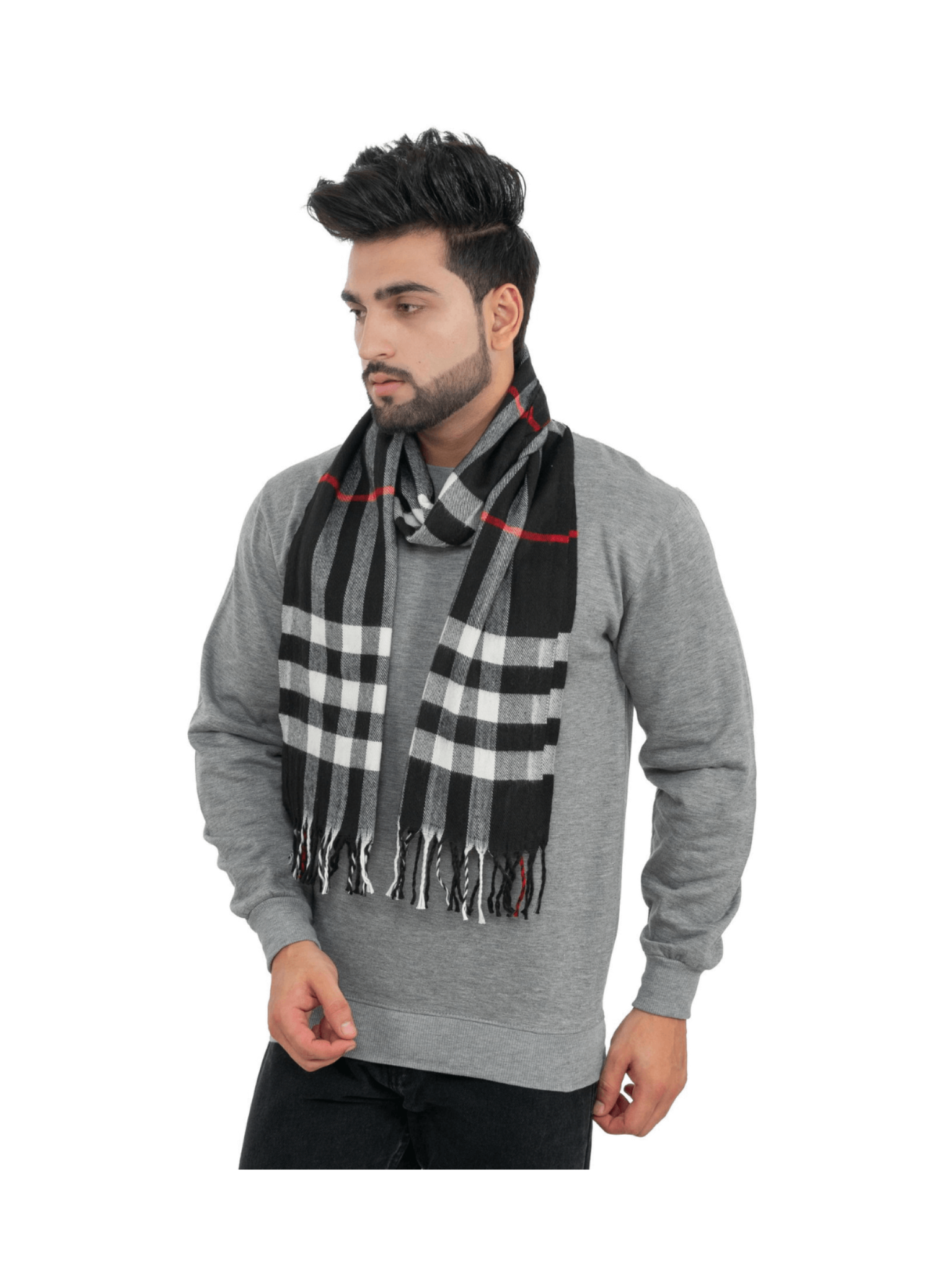 Woolen Striped Check Muffler- Black | Amoldo