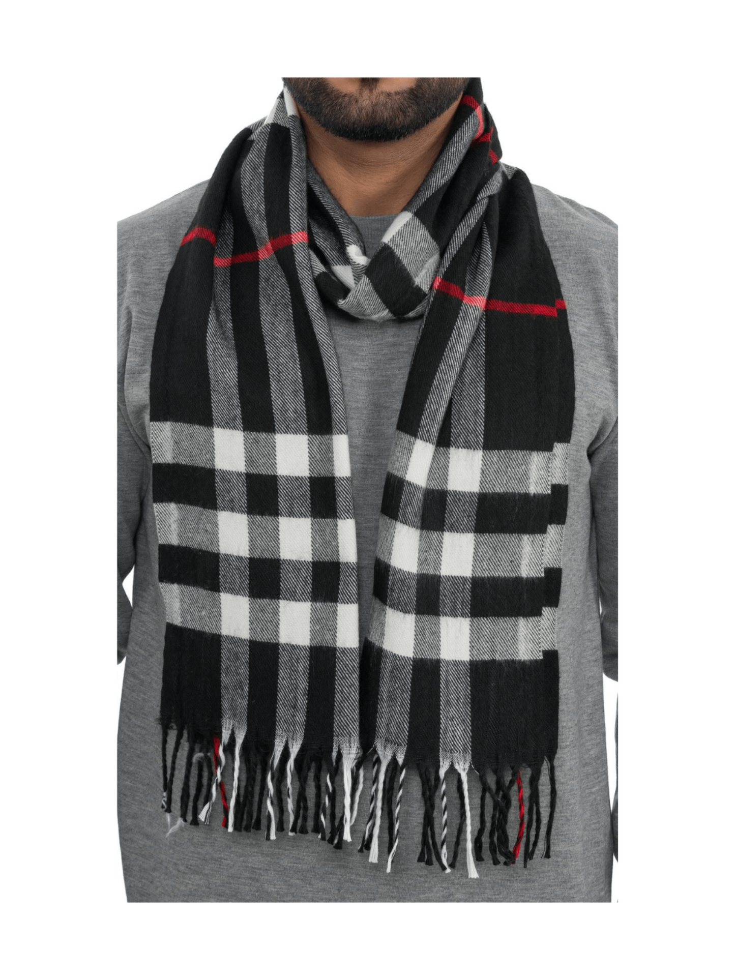 Woolen Striped Check Muffler- Black | Amoldo