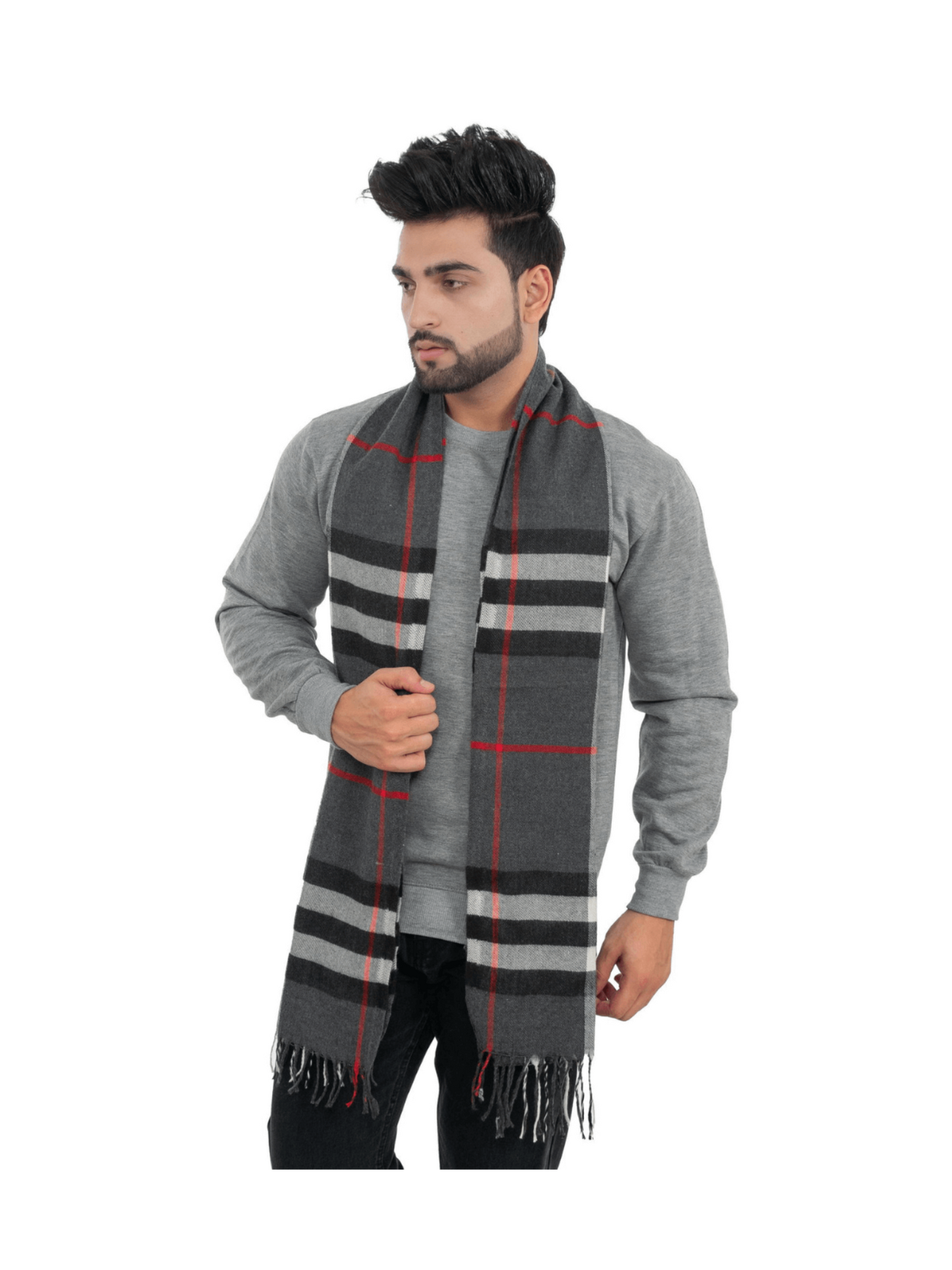 Woolen Striped Check Muffler- Dark grey | Amoldo