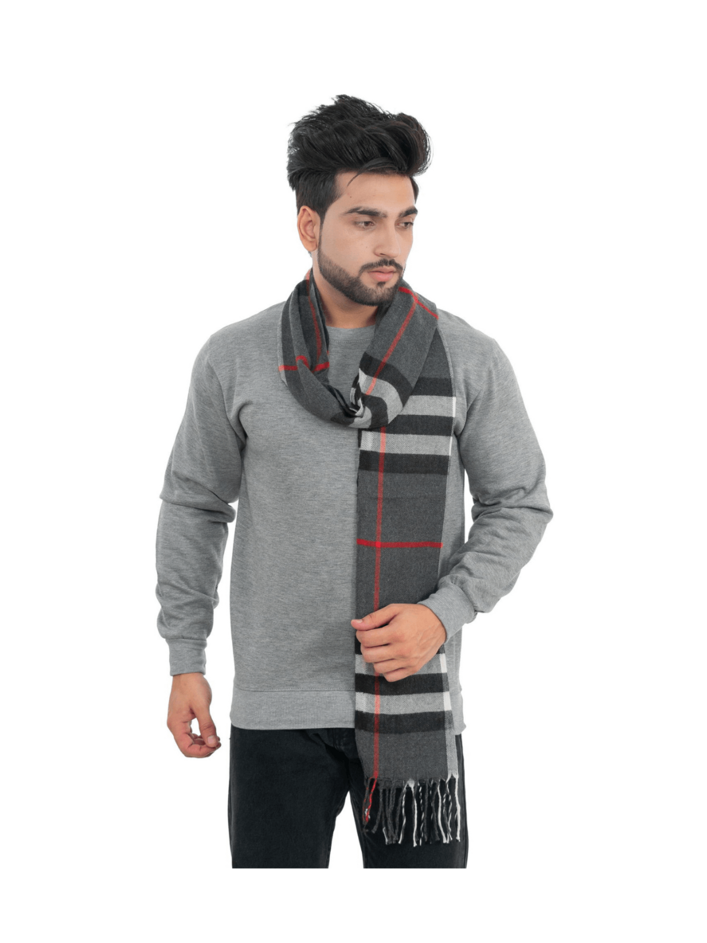 Woolen Striped Check Muffler- Dark grey | Amoldo