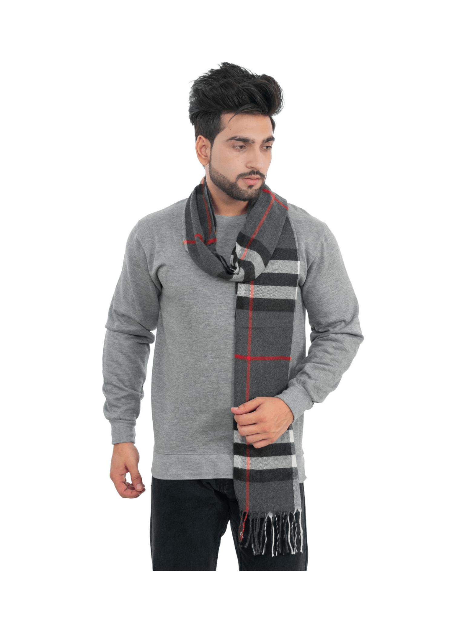 Woolen Striped Check Muffler- Dark grey | Amoldo