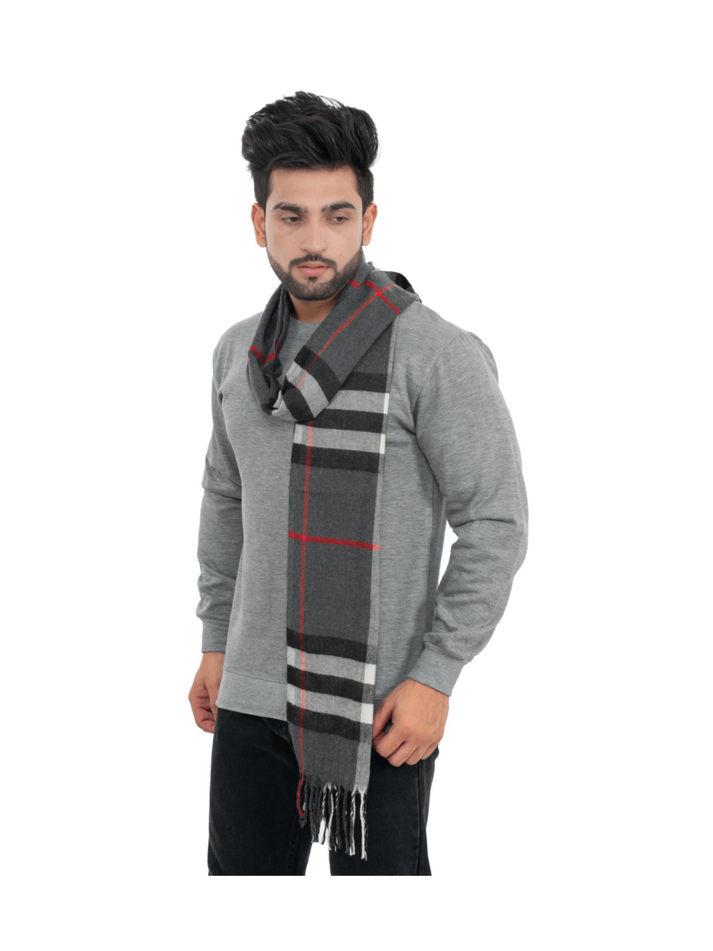 Woolen Striped Check Muffler- Dark grey | Amoldo