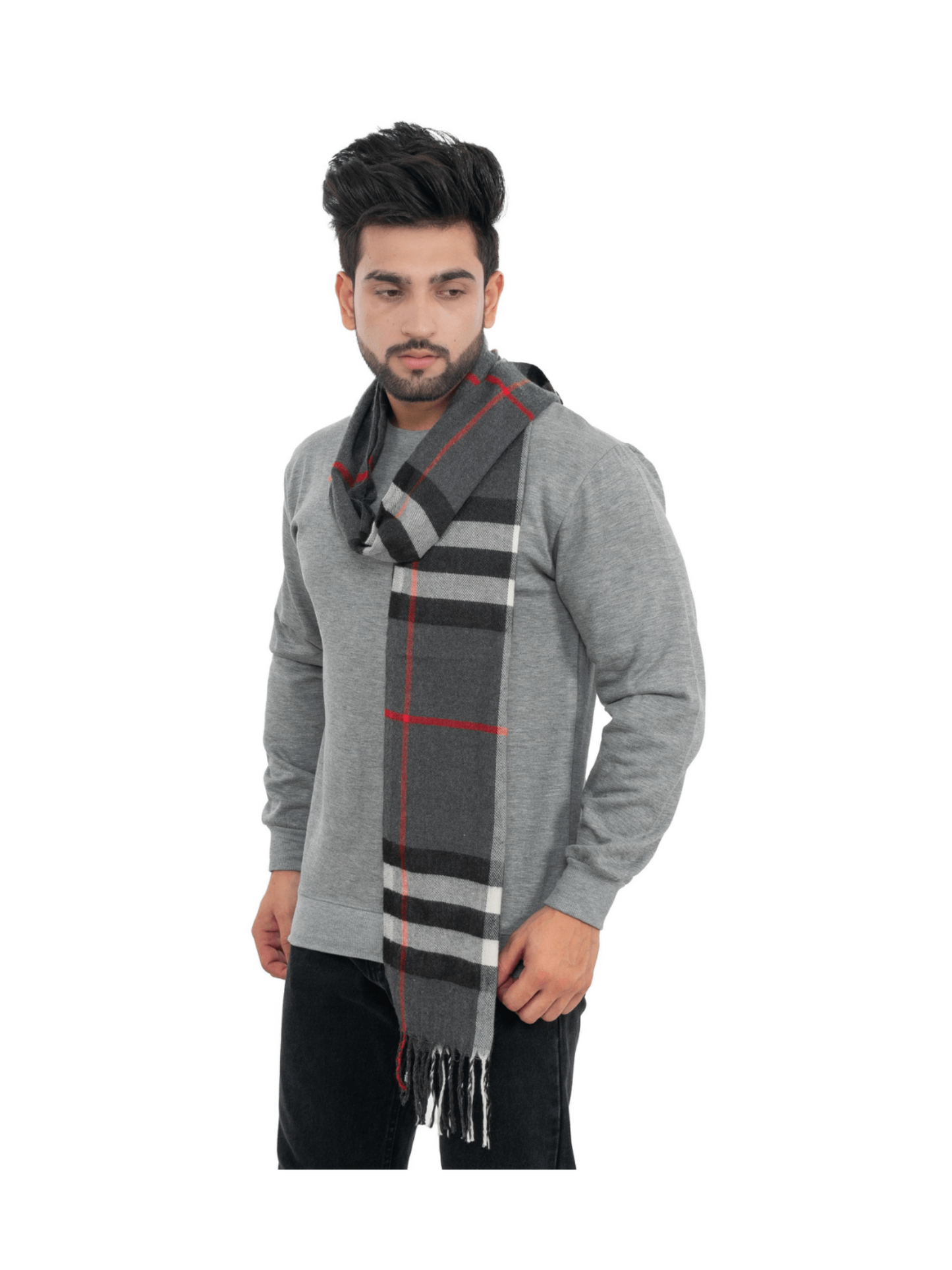 Woolen Striped Check Muffler- Dark grey | Amoldo