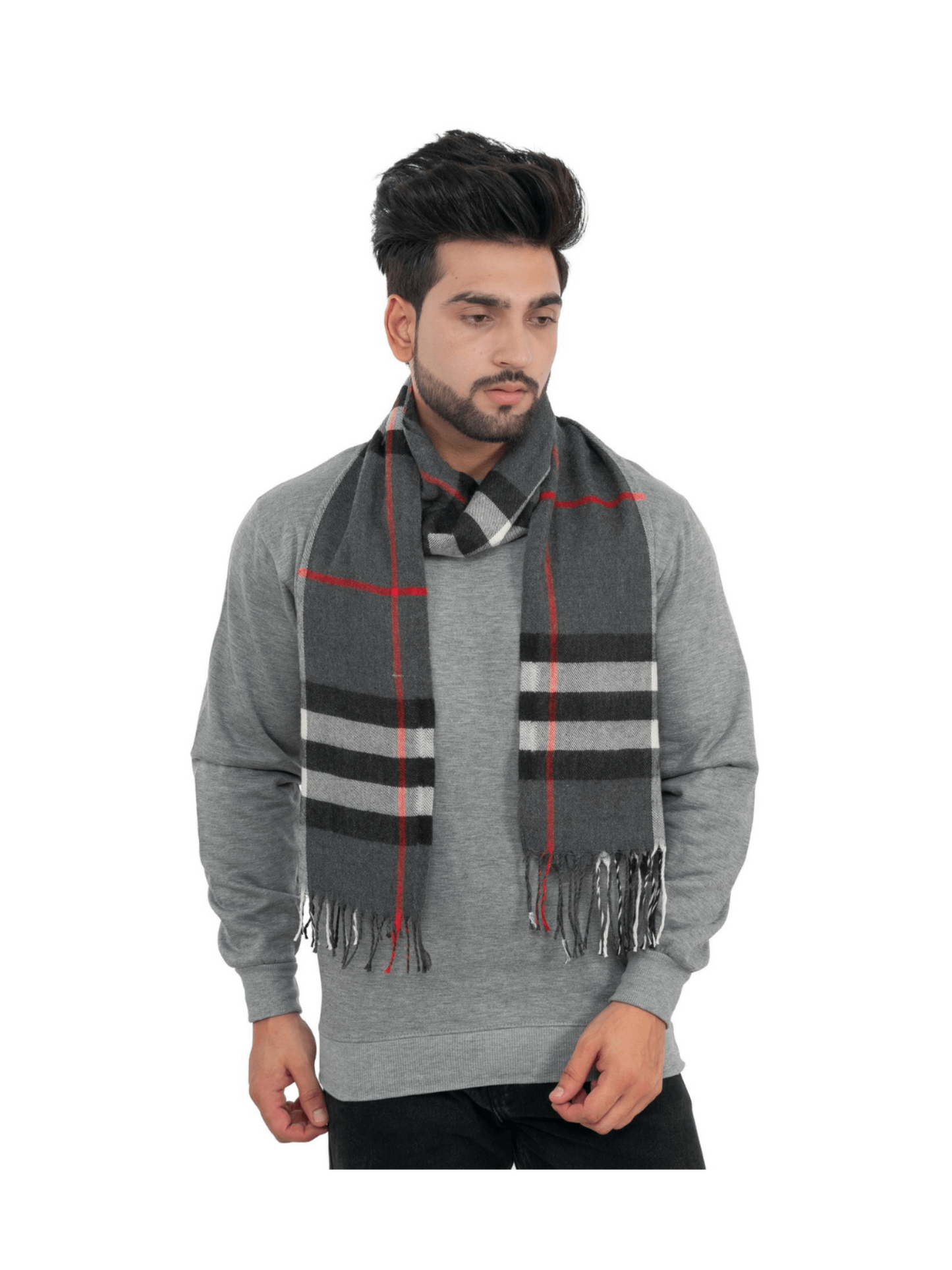 Woolen Striped Check Muffler- Dark grey | Amoldo