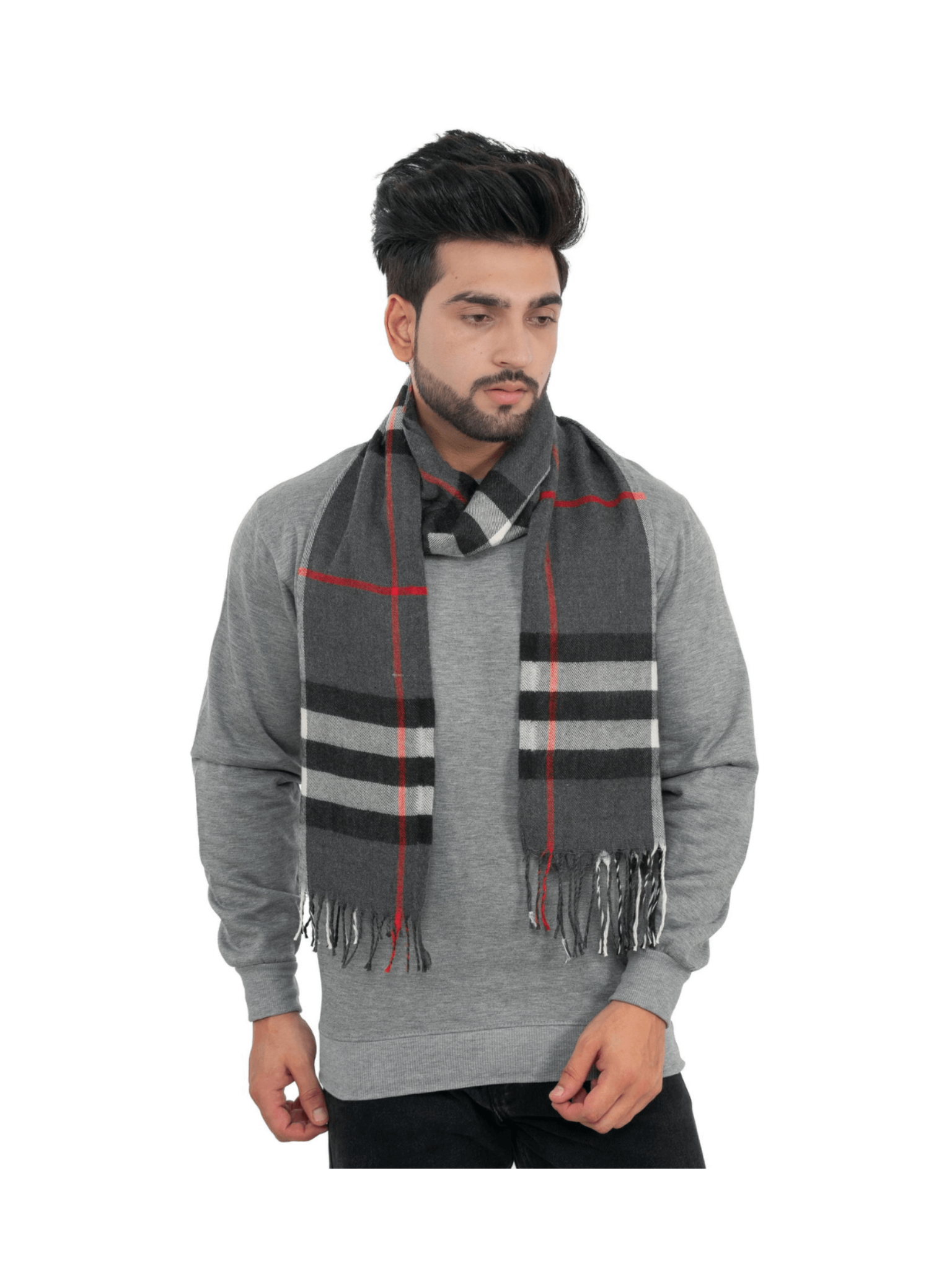 Woolen Striped Check Muffler- Dark grey | Amoldo