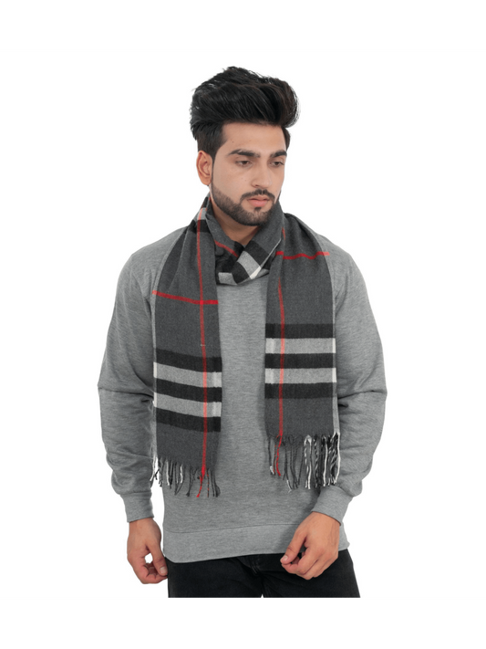 Woolen Striped Check Muffler- Dark grey | Amoldo