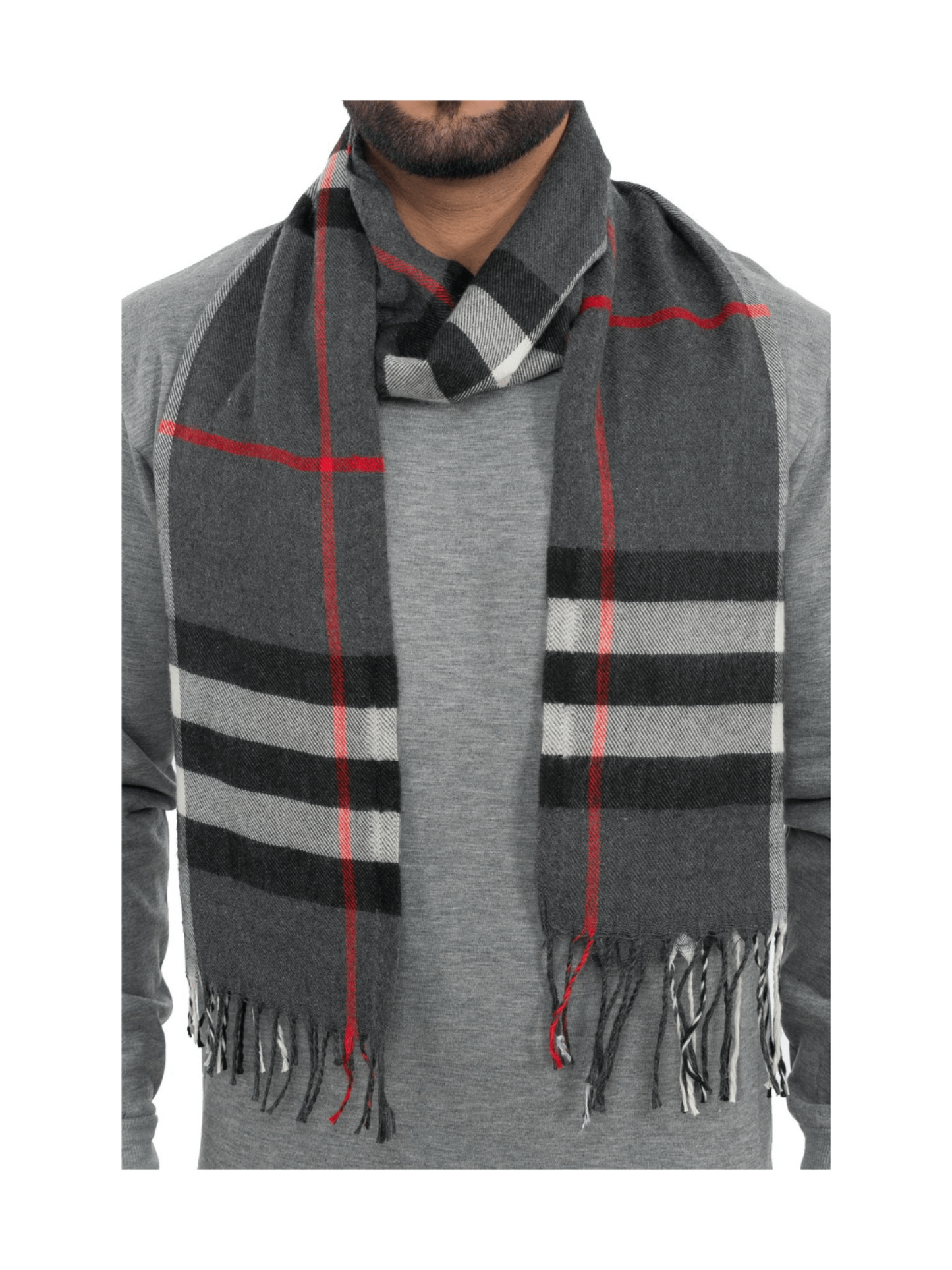 Woolen Striped Check Muffler- Dark grey | Amoldo