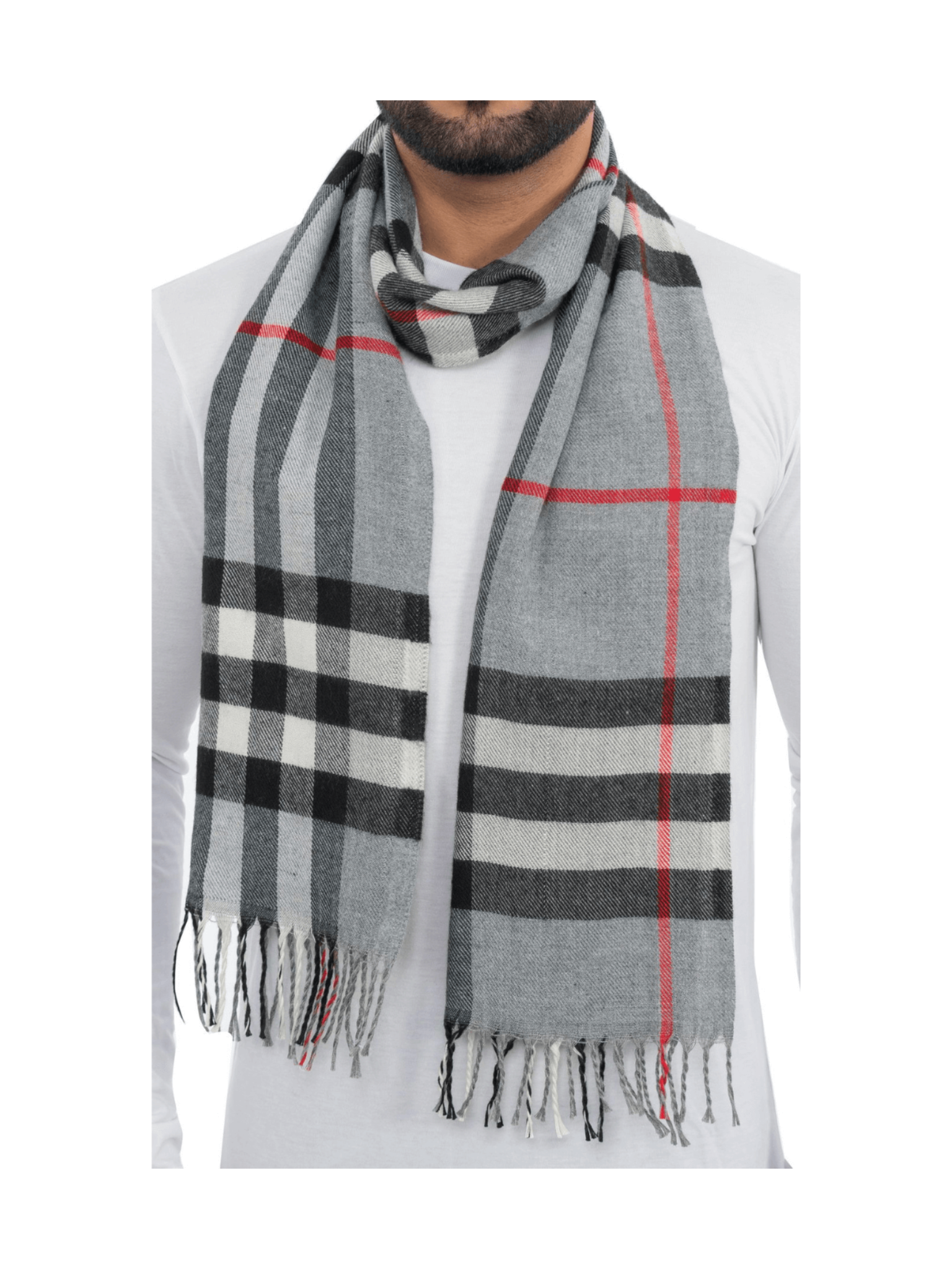 Woolen Striped Check Muffler- Light Grey | Amoldo